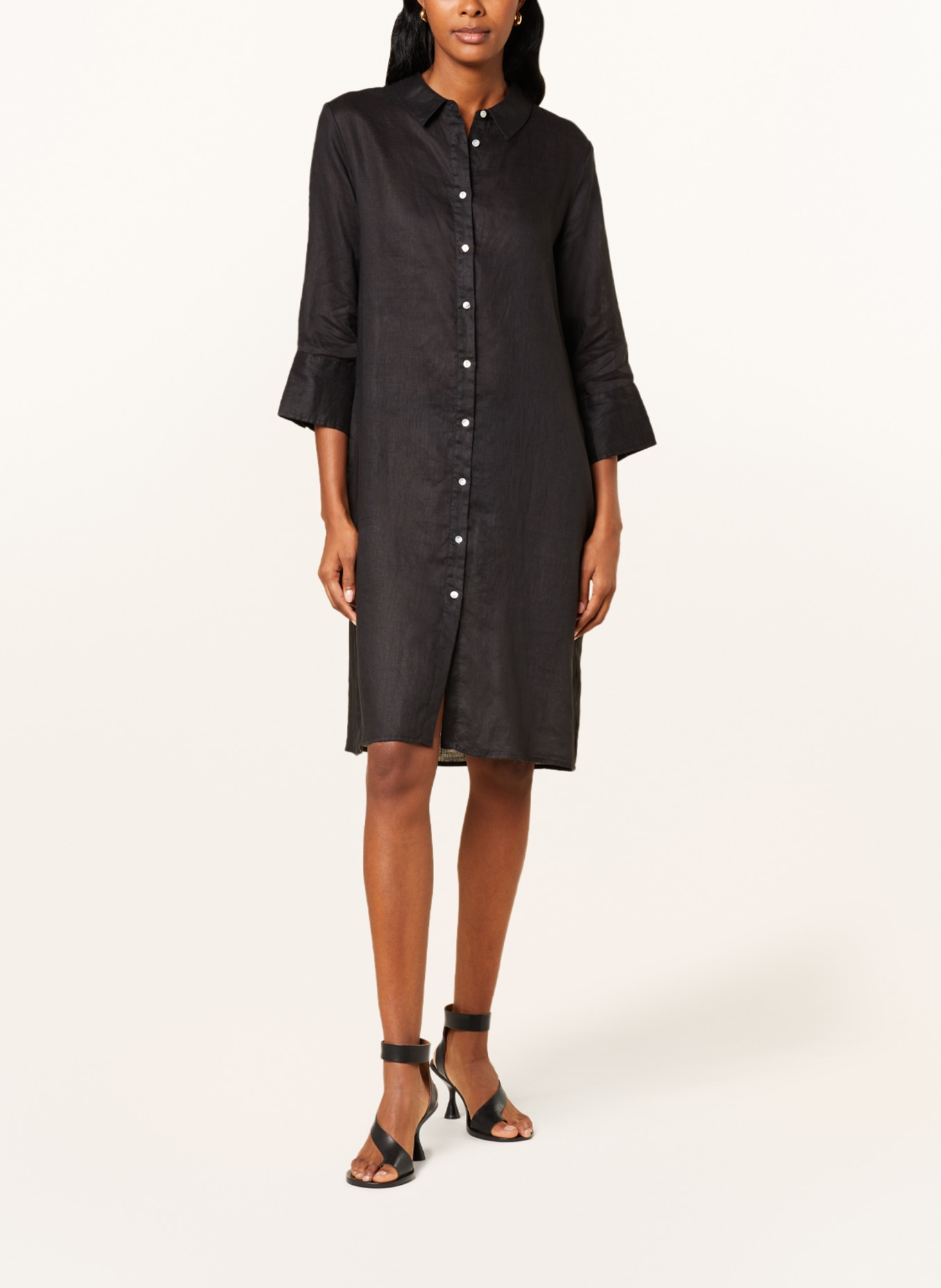 (THE MERCER) N.Y. Košilové šaty ze lnu s 3/4 rukávy, Barva: ČERNÁ (Obrázek 2)