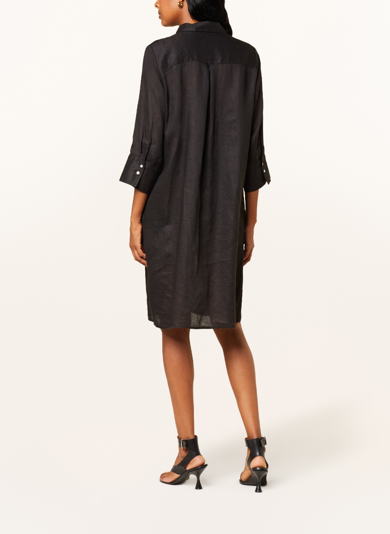 (THE MERCER) N.Y. Košilové šaty ze lnu s 3/4 rukávy, Barva: ČERNÁ (Obrázek 3)