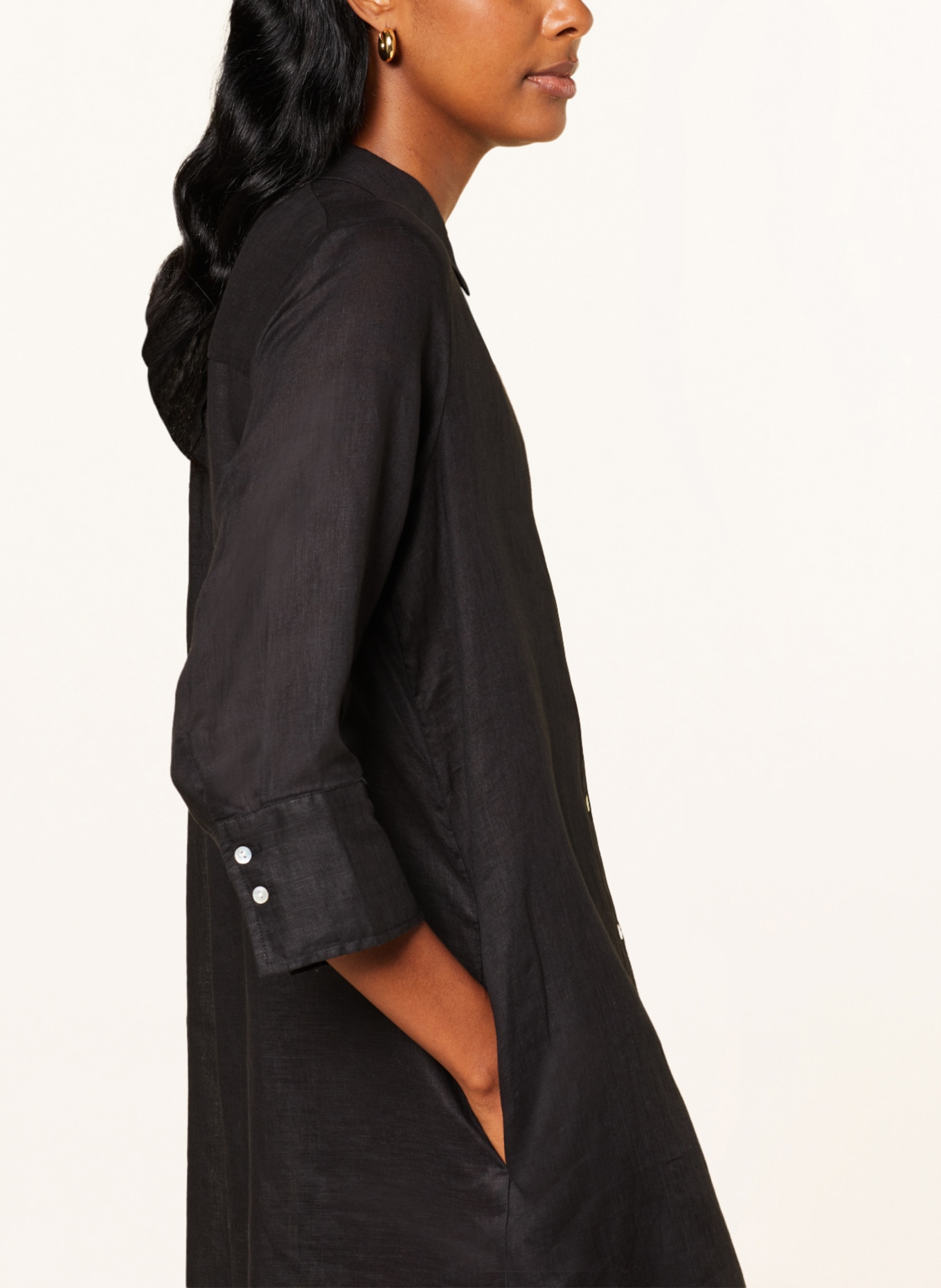 (THE MERCER) N.Y. Shirt dress made of linen with 3/4 sleeves, Color: BLACK (Image 4)