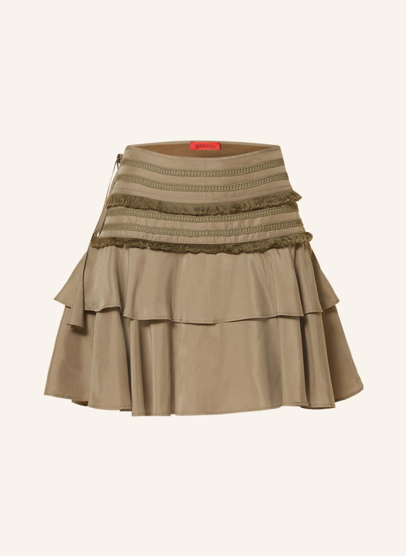MAX & Co. Silk skirt VARANASI with frills, Color: KHAKI (Image 1)