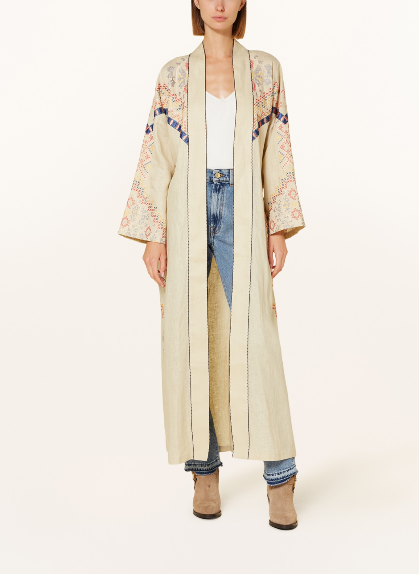 MAX & Co. Linen kimono FES, Color: BEIGE/ ORANGE/ YELLOW (Image 2)