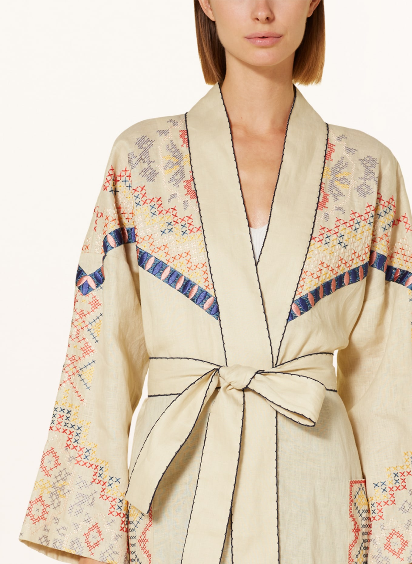 MAX & Co. Linen kimono FES, Color: BEIGE/ ORANGE/ YELLOW (Image 4)