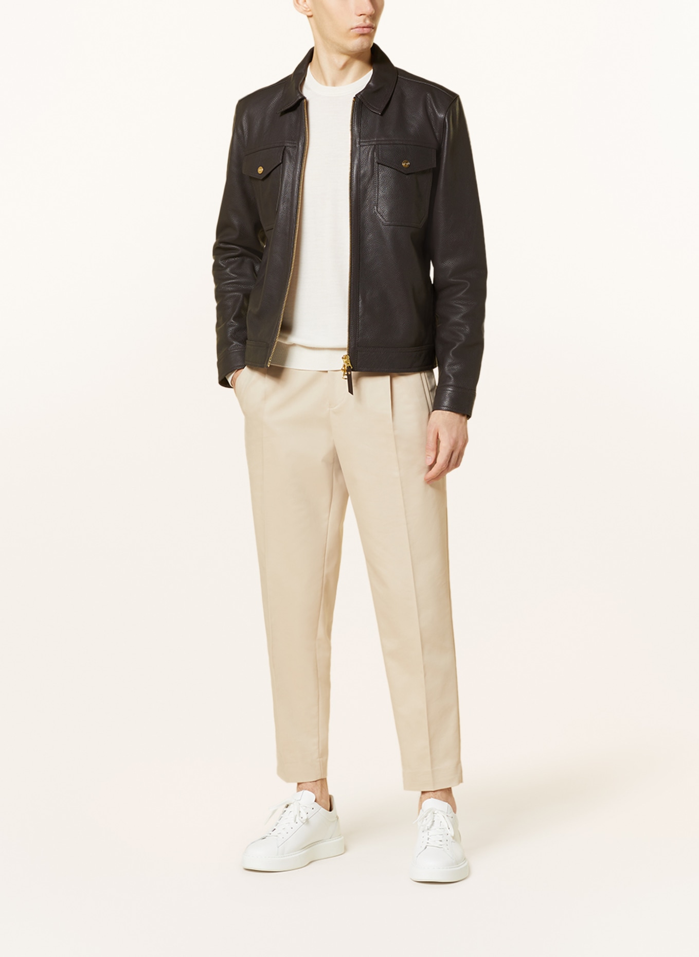 REISS Leather jacket CARP in dark brown
