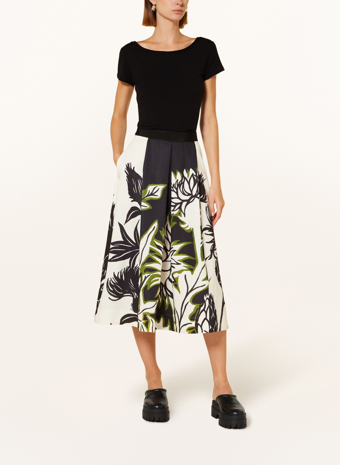 MAX & Co. Pleated skirt RISATA, Color: ECRU/ OLIVE/ BLACK (Image 2)