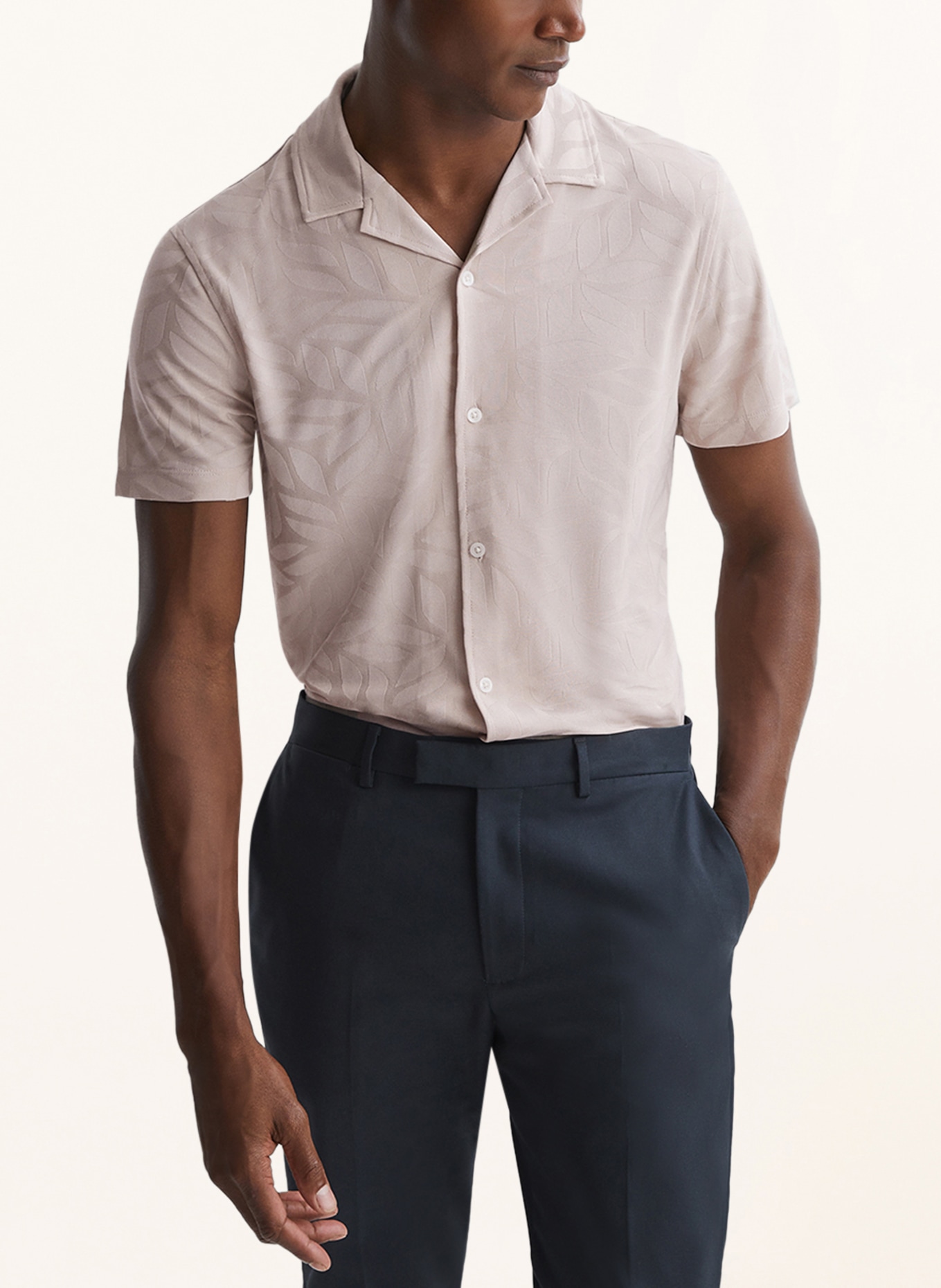 REISS Resort shirt BASSWOOD slim fit in jacquard, Color: BEIGE (Image 4)