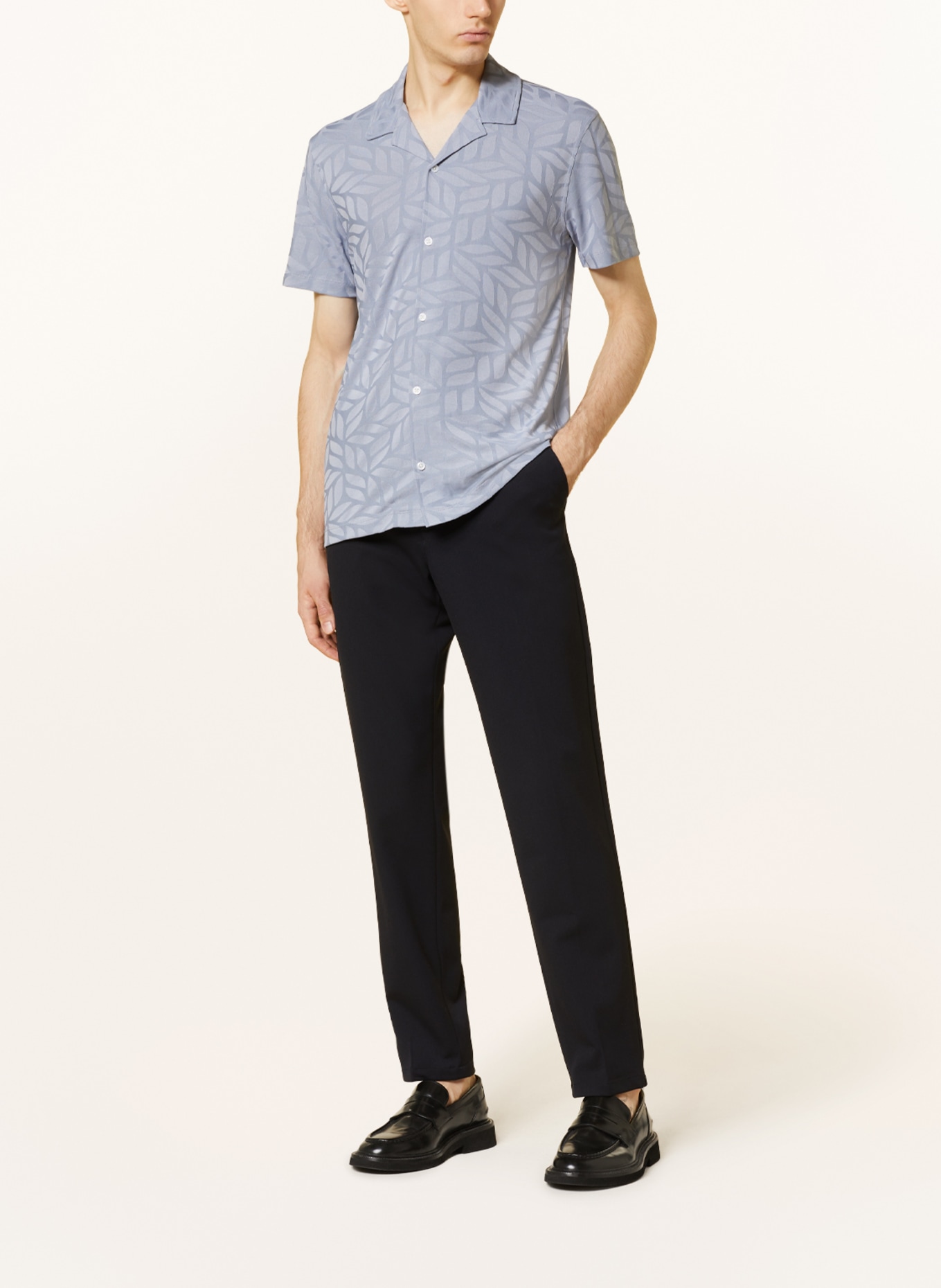 REISS Resort shirt BASSWOOD slim fit in jacquard in blue gray