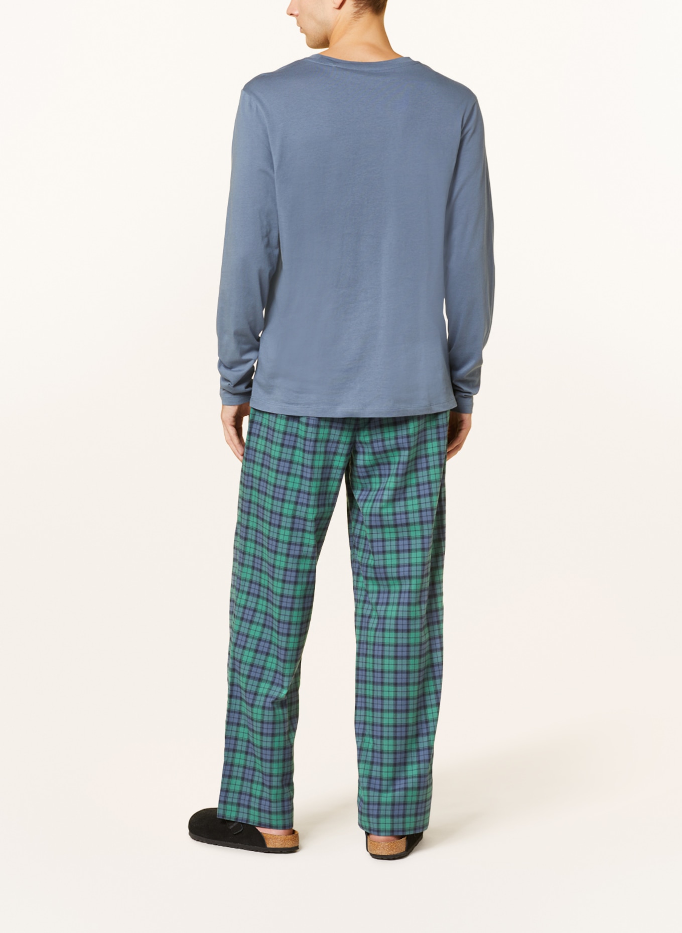 Marc O'Polo Pajama pants in green/ blue gray/ dark blue