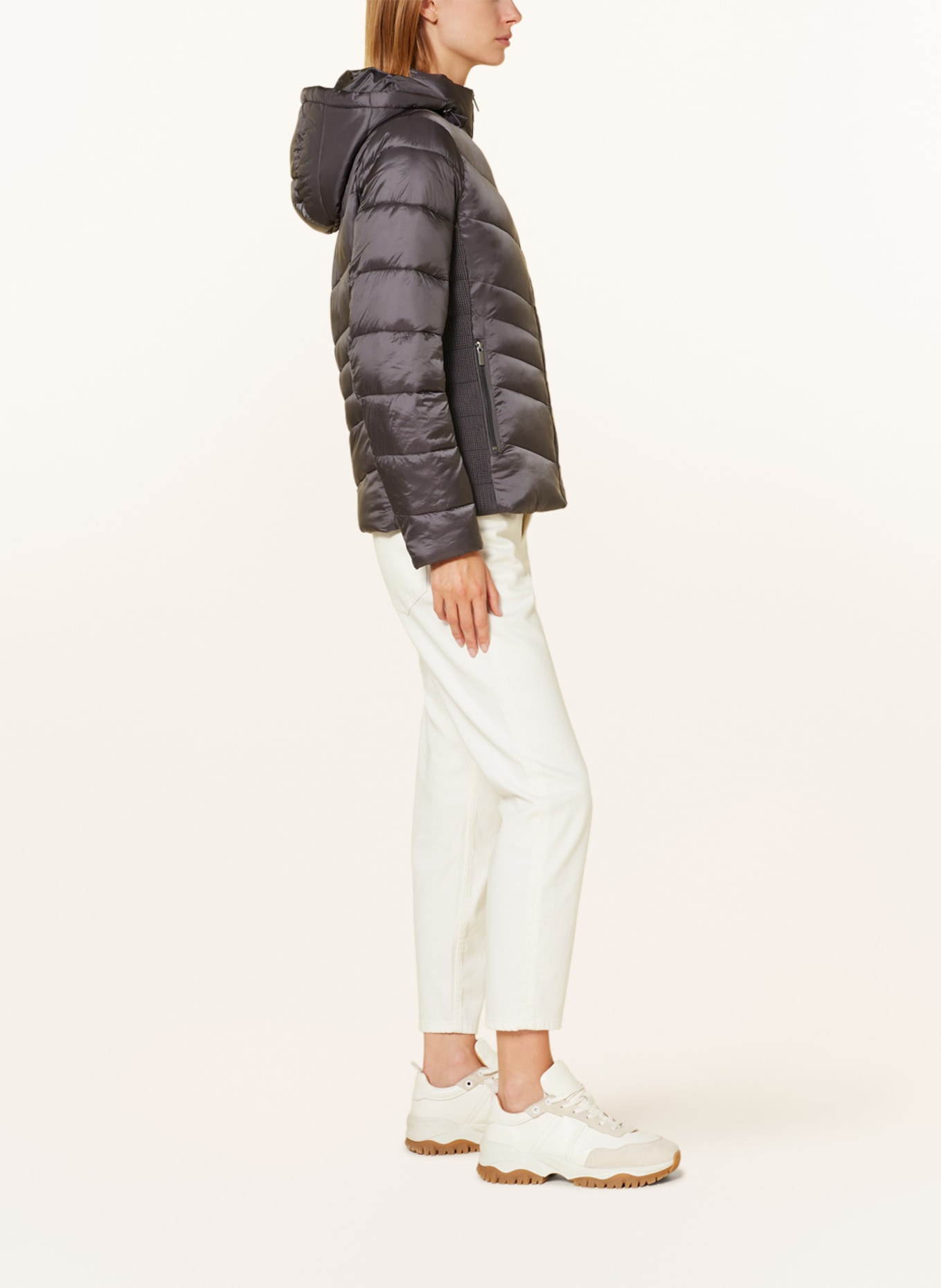 HOBBS Quilted jacket ASH with detachable hood in dark gray