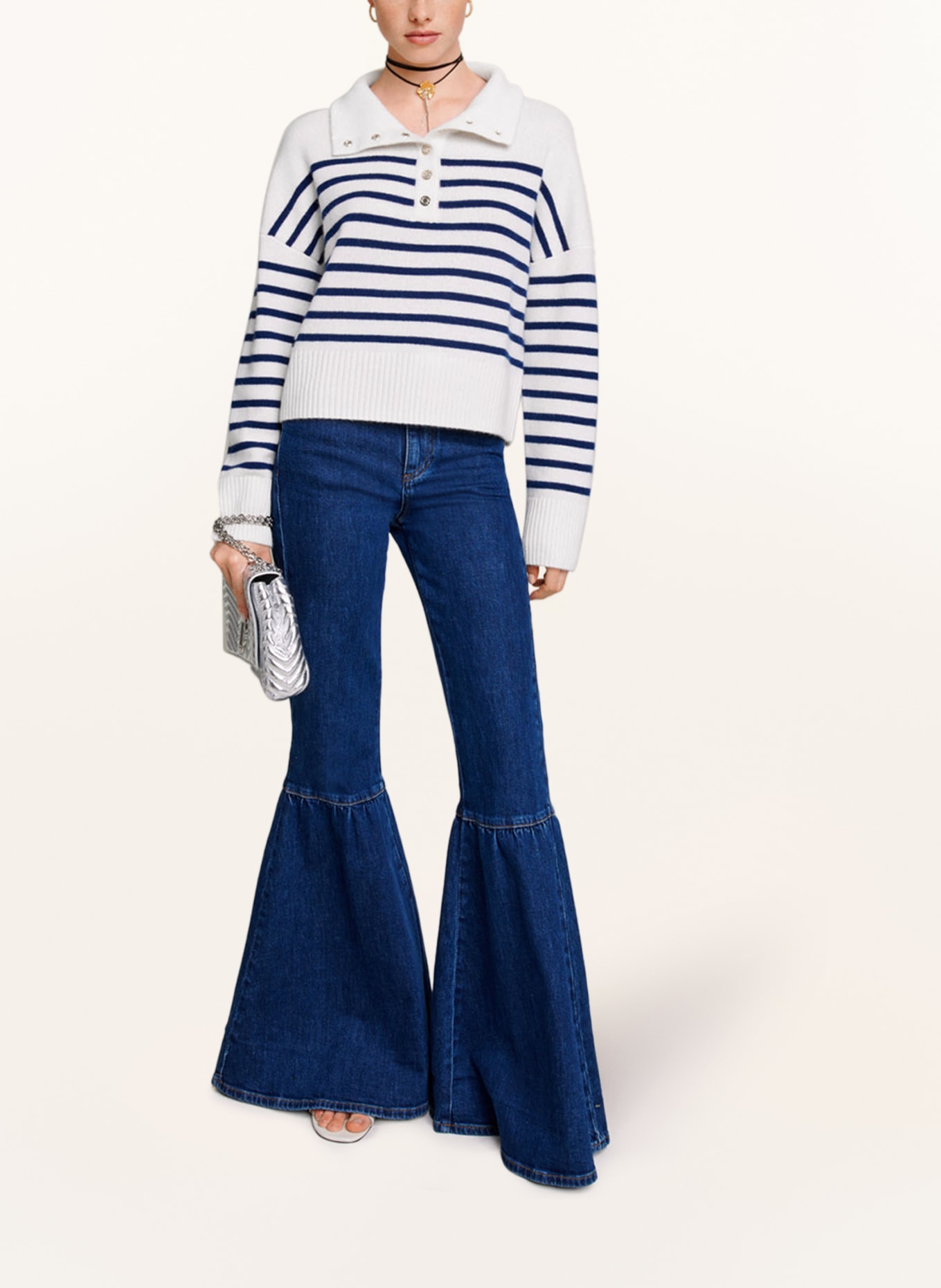 maje Cashmere-Pullover, Farbe: ECRU/ BLAU (Bild 2)
