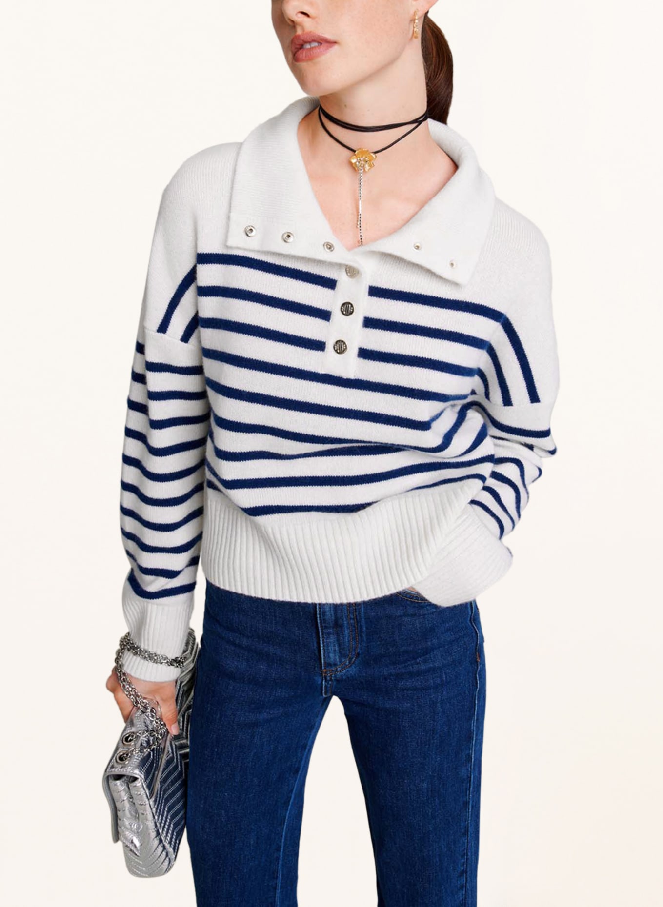maje Cashmere-Pullover, Farbe: ECRU/ BLAU (Bild 4)