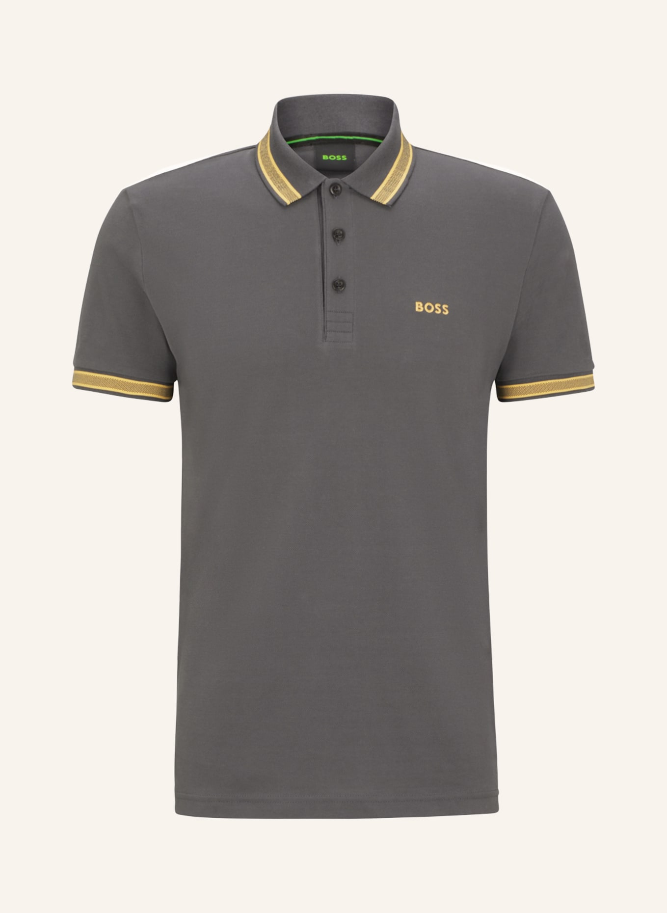 BOSS Piqué-Poloshirt PADDY CURVED Regular Fit, Farbe: GRAU/ DUNKELGELB (Bild 1)