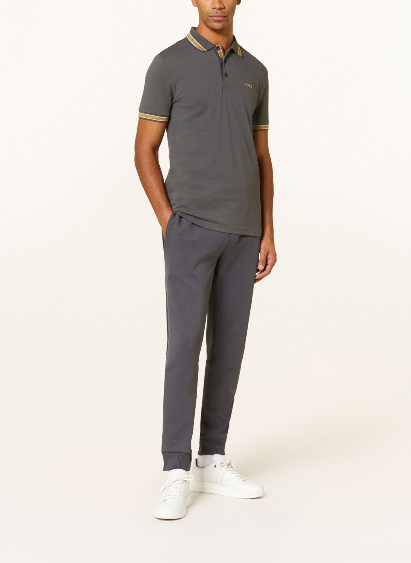 BOSS Piqué-Poloshirt PADDY CURVED Regular Fit, Farbe: GRAU/ DUNKELGELB (Bild 2)