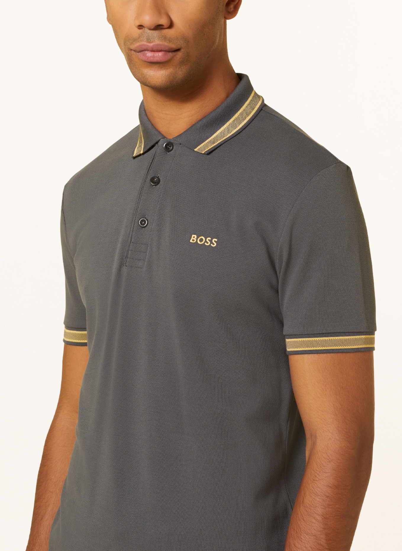 BOSS Piqué-Poloshirt PADDY CURVED Regular Fit, Farbe: GRAU/ DUNKELGELB (Bild 4)