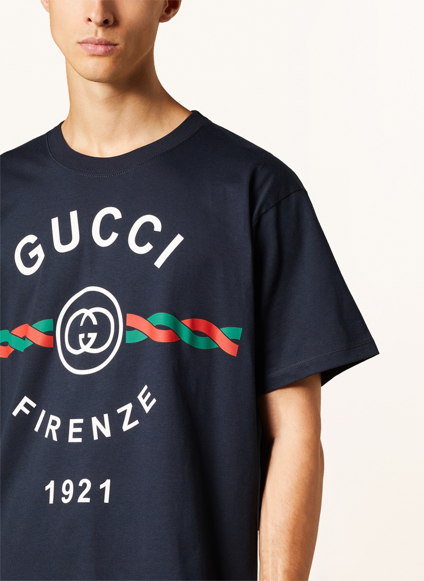 GUCCI T-Shirt: DUNKELBLAU/ WEISS/ ROT