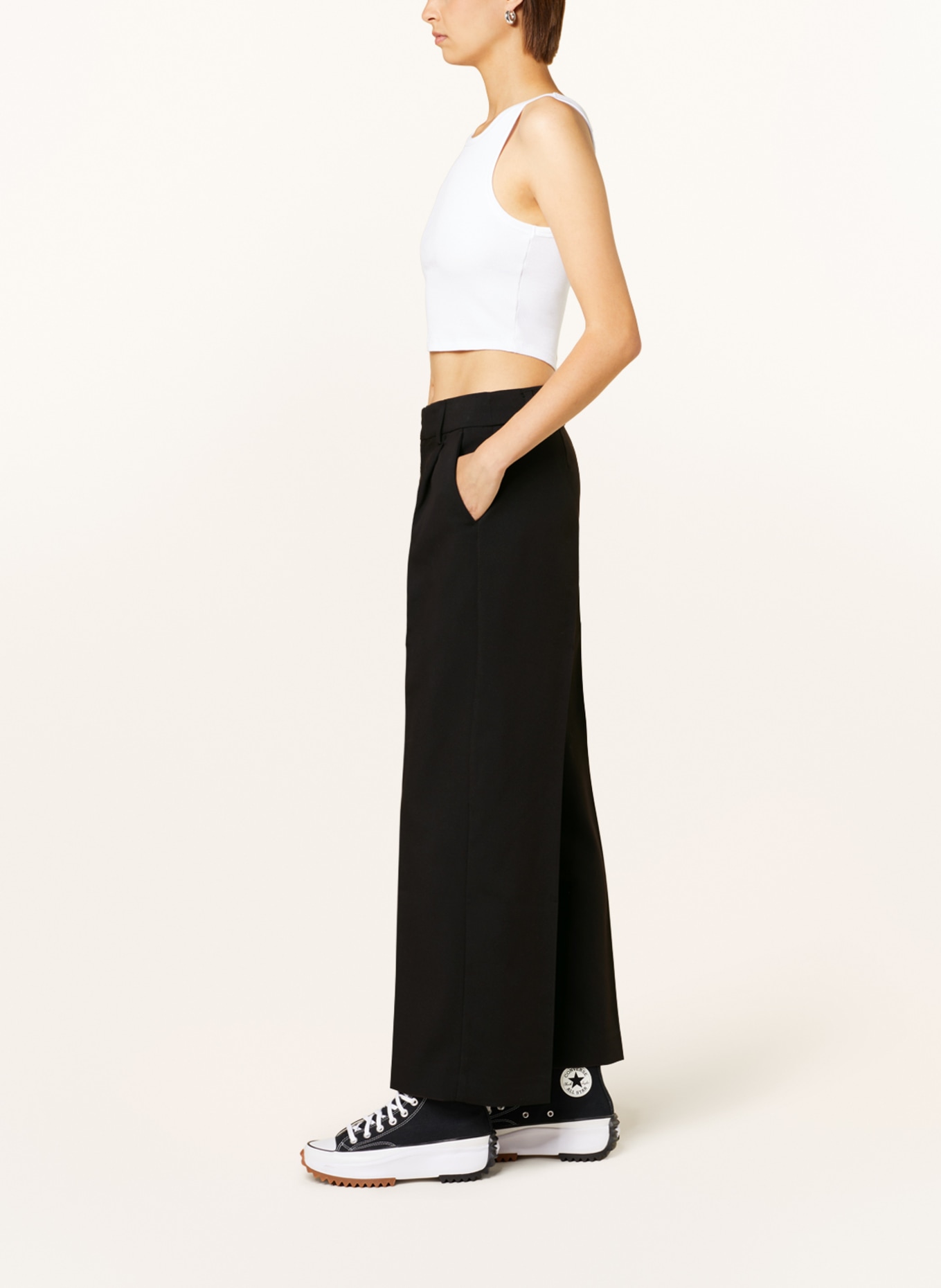 Buy Gina Tricot Soft Touch Folded Flare Trousers - Black Iris | Nelly.com