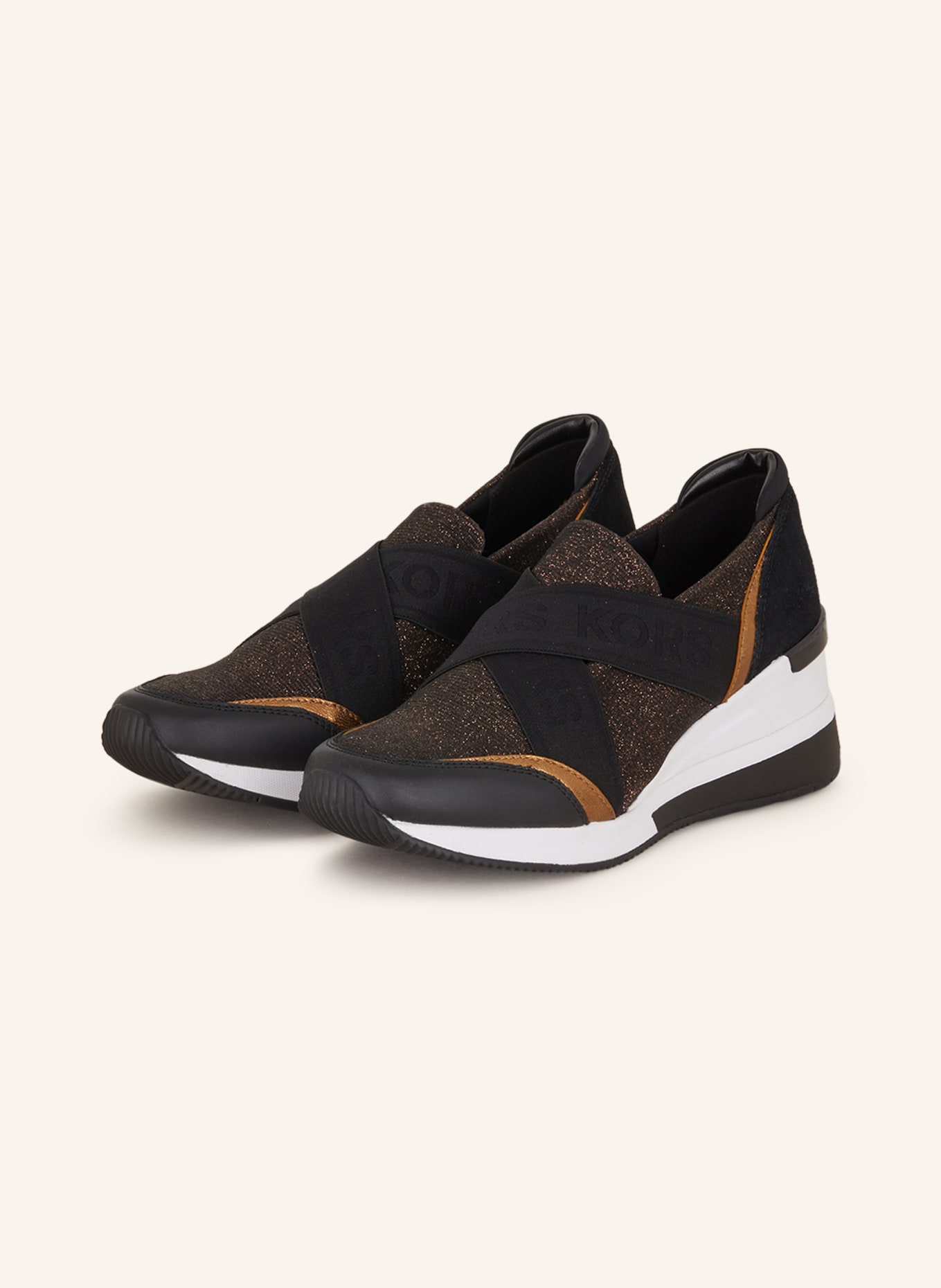 MICHAEL KORS Sneakersy wsuwane GEENA z błyszczącą przędzą, Kolor: 080 Black/Bronze (Obrazek 1)