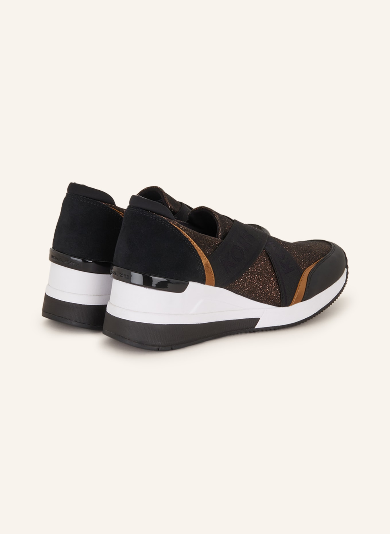 MICHAEL KORS Slip-on sneakersy GEENA s třpytivou přízí, Barva: 080 Black/Bronze (Obrázek 2)