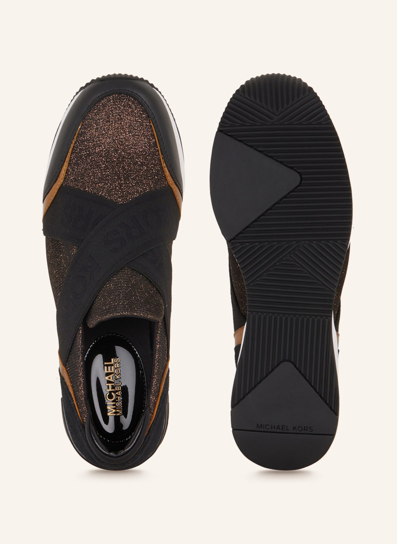 MICHAEL KORS Sneakersy wsuwane GEENA z błyszczącą przędzą, Kolor: 080 Black/Bronze (Obrazek 5)