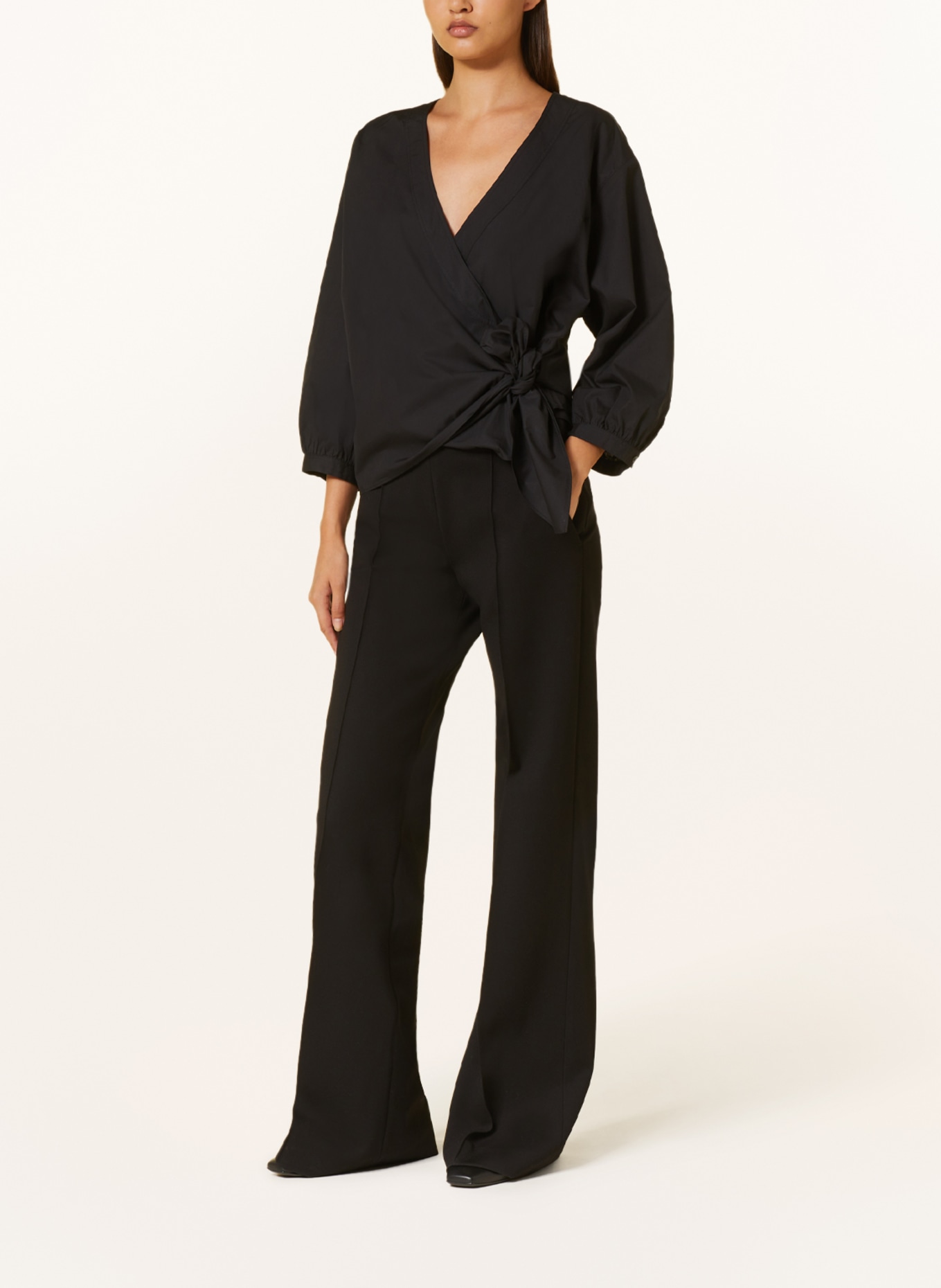 CLOSED Wrap blouse with 3/4 sleeves, Color: BLACK (Image 2)