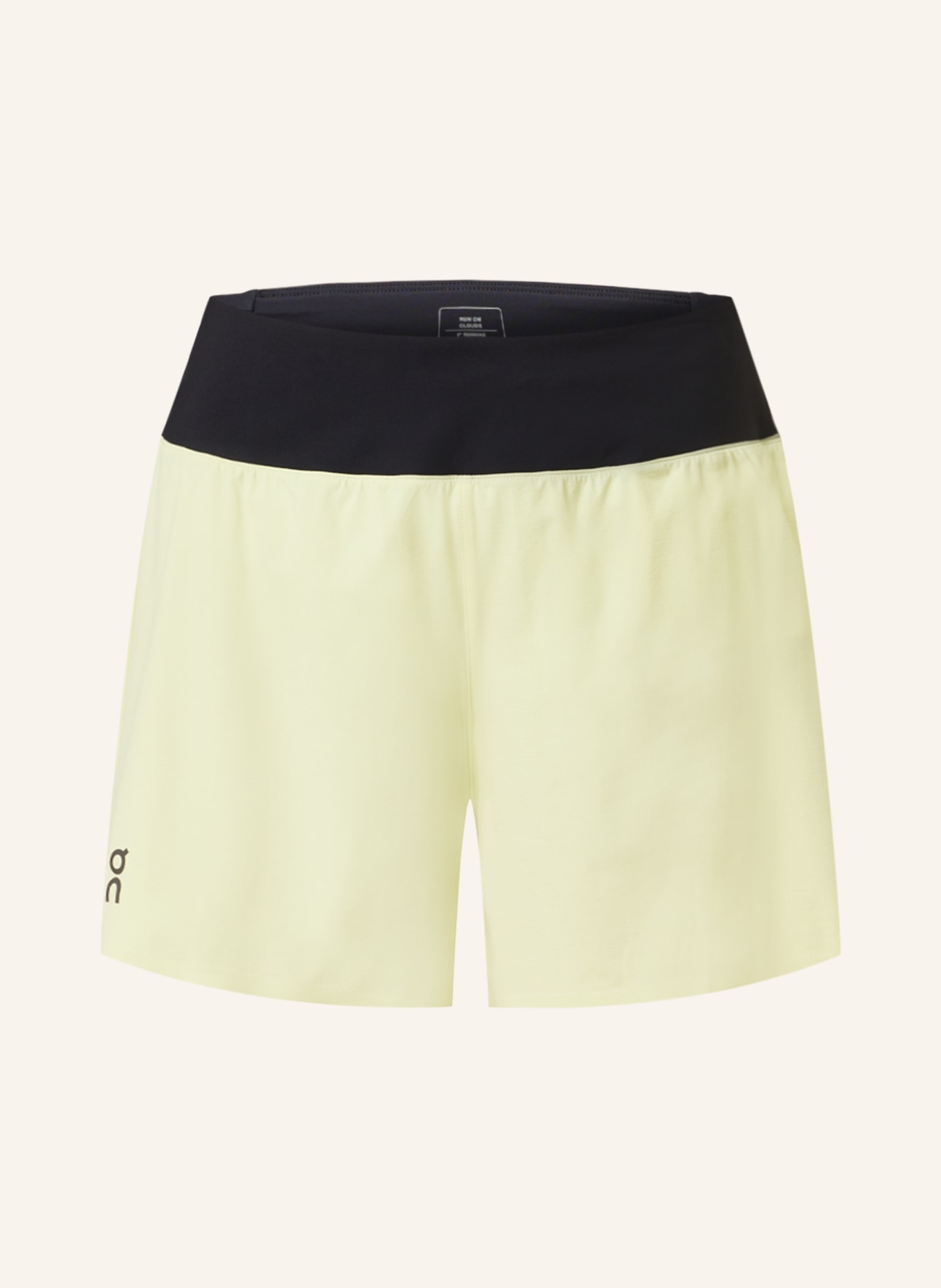 On 2-in-1 running shorts, Color: LIGHT YELLOW/ BLACK (Image 1)