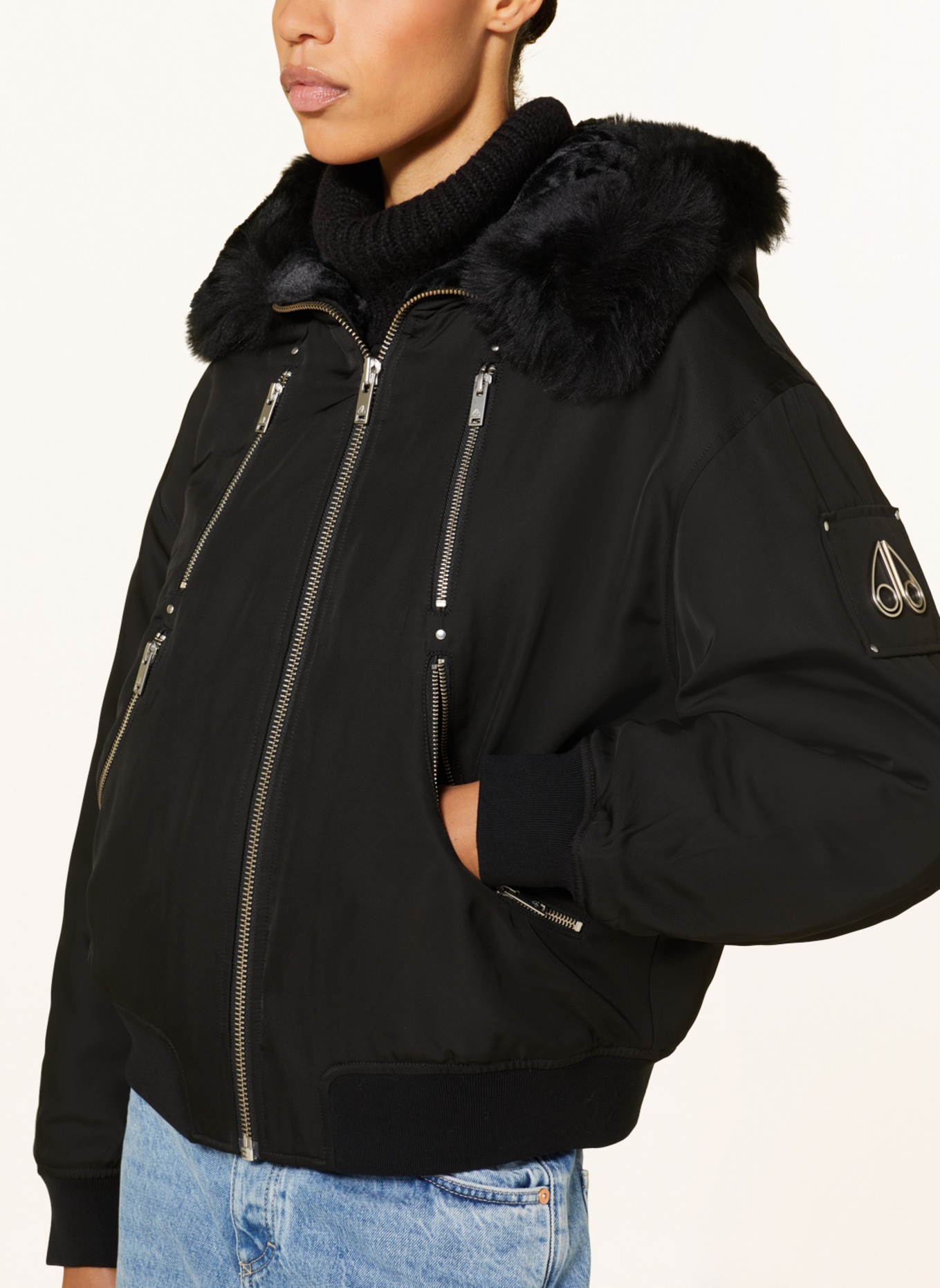 MOOSE KNUCKLES Bomber jacket DECATUR with faux fur, Color: BLACK (Image 6)