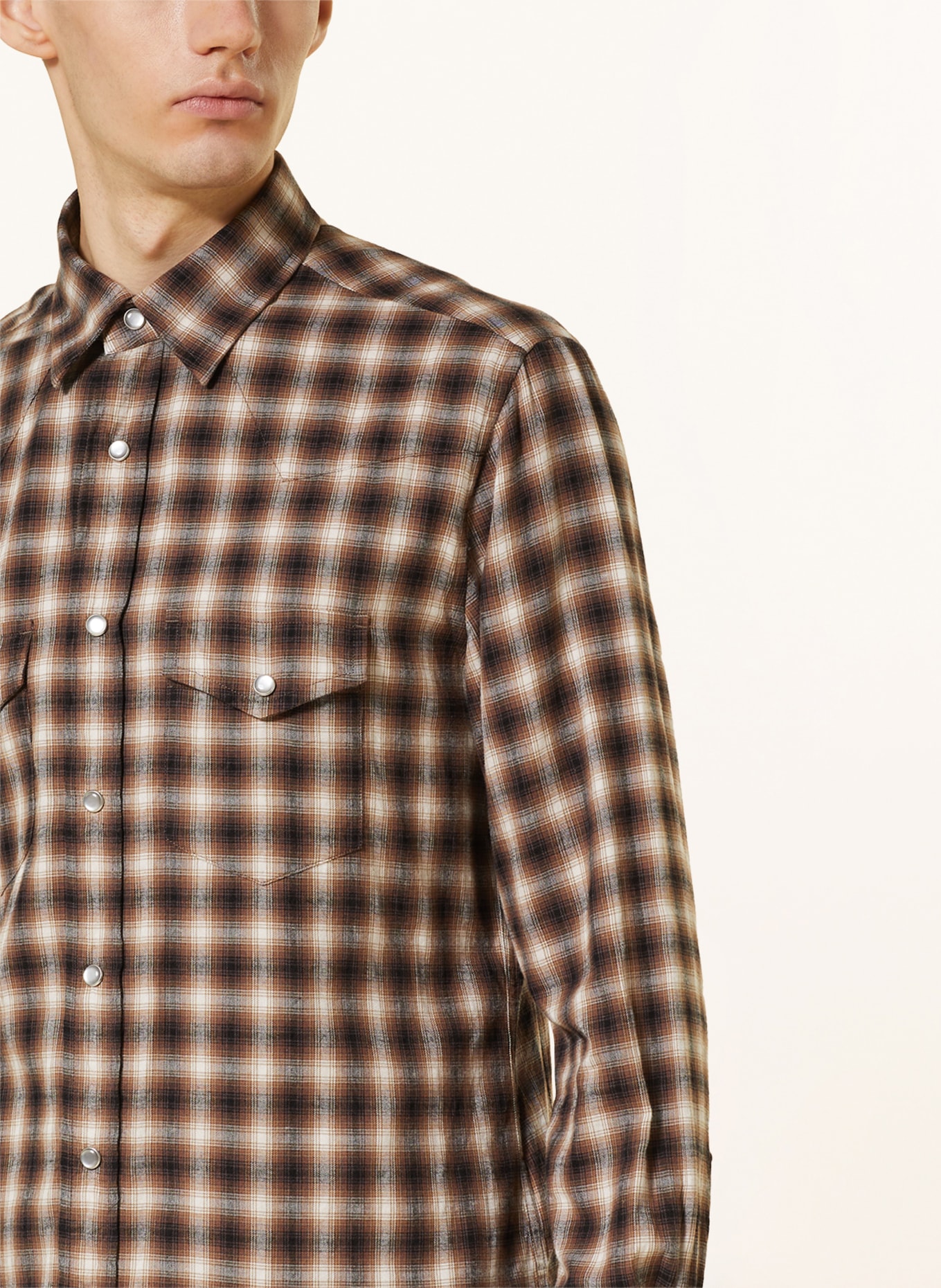 TOM FORD Flannel shirt regular fit, Color: BROWN/ LIGHT BROWN/ DARK GRAY (Image 4)