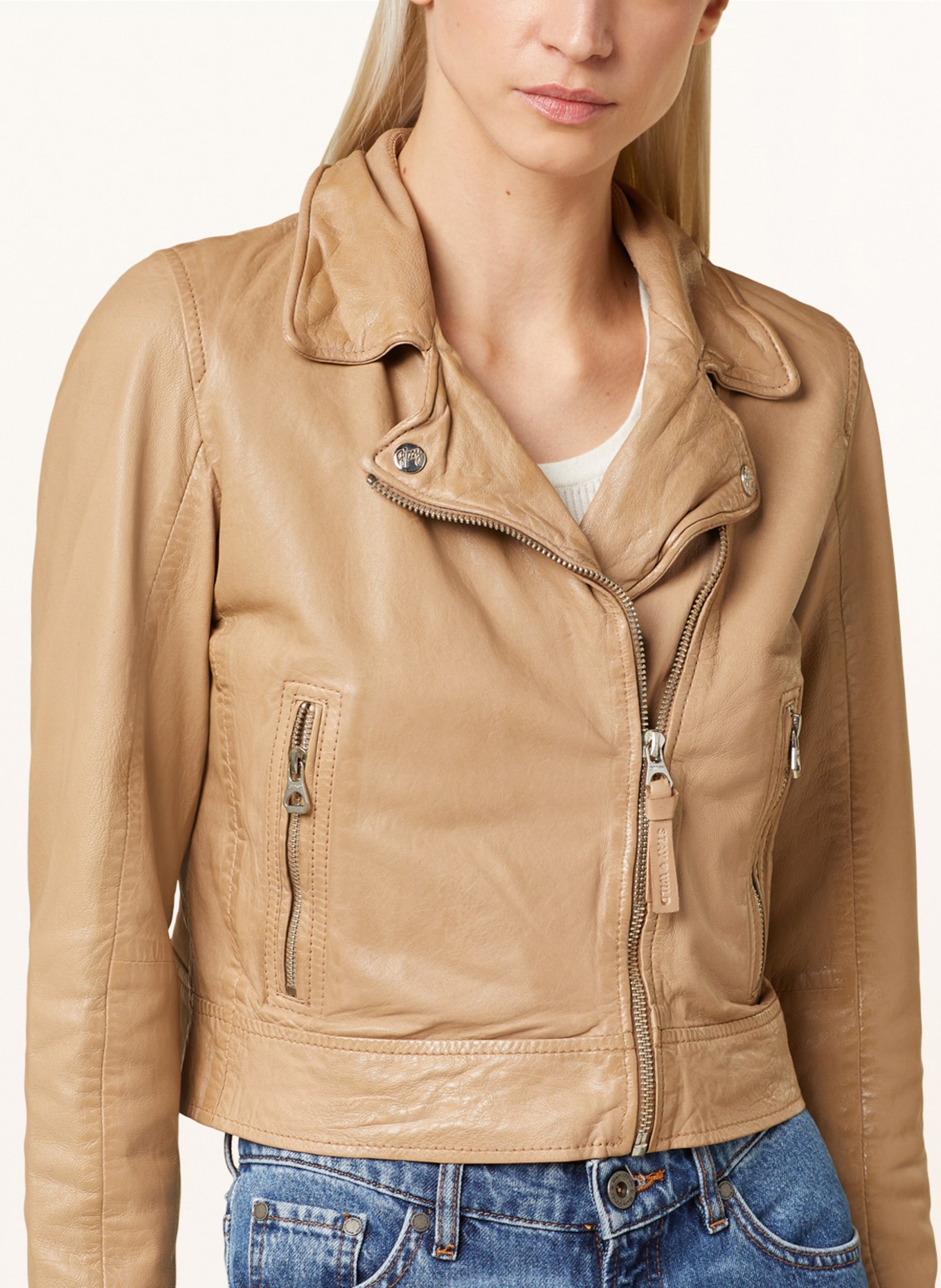 gipsy Leather jacket GWJULENE in beige