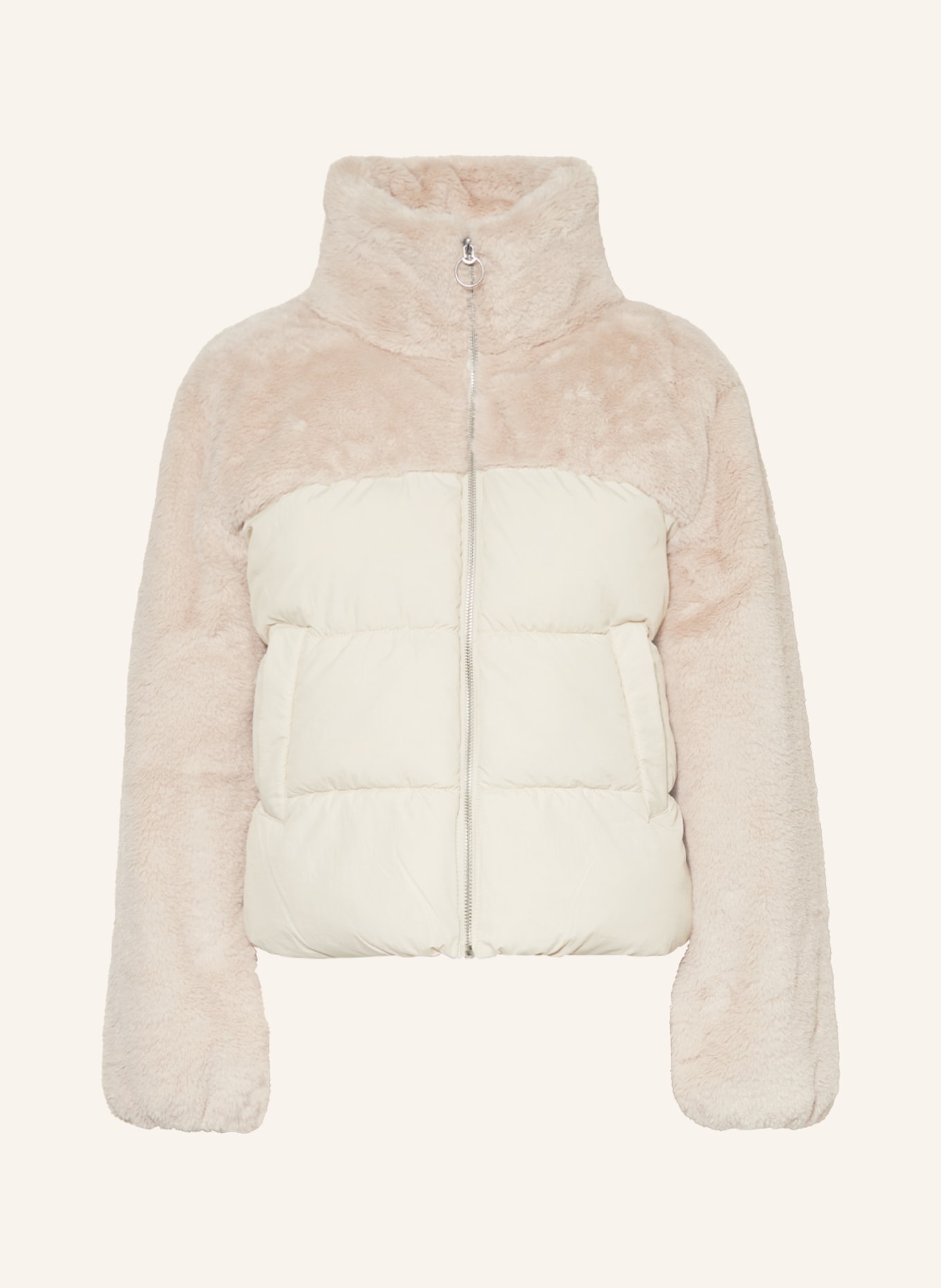 ONLY Quilted jacket in mixed materials with faux fur, Color: CREAM (Image 1)