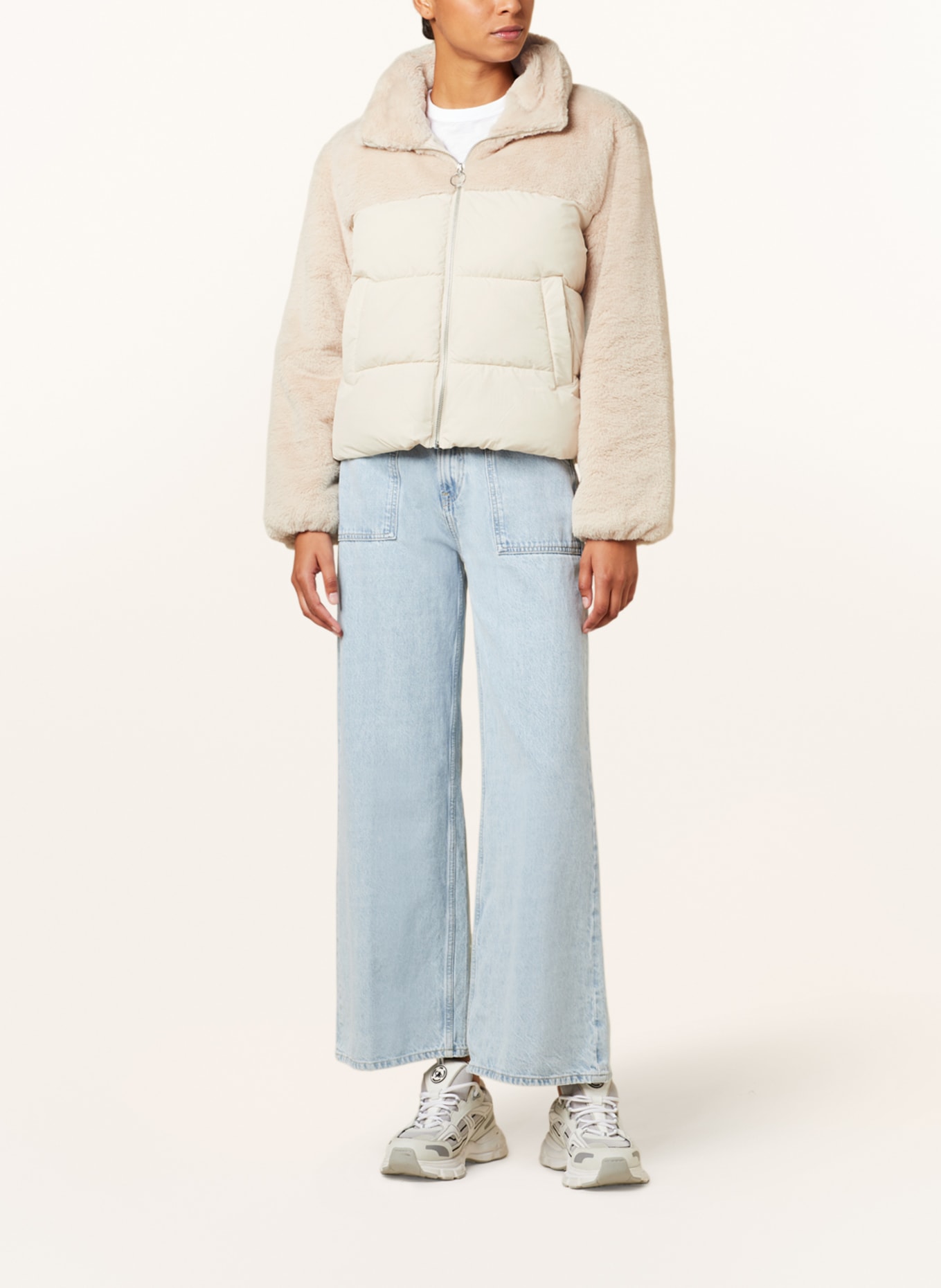 ONLY Quilted jacket in mixed materials with faux fur, Color: CREAM (Image 2)