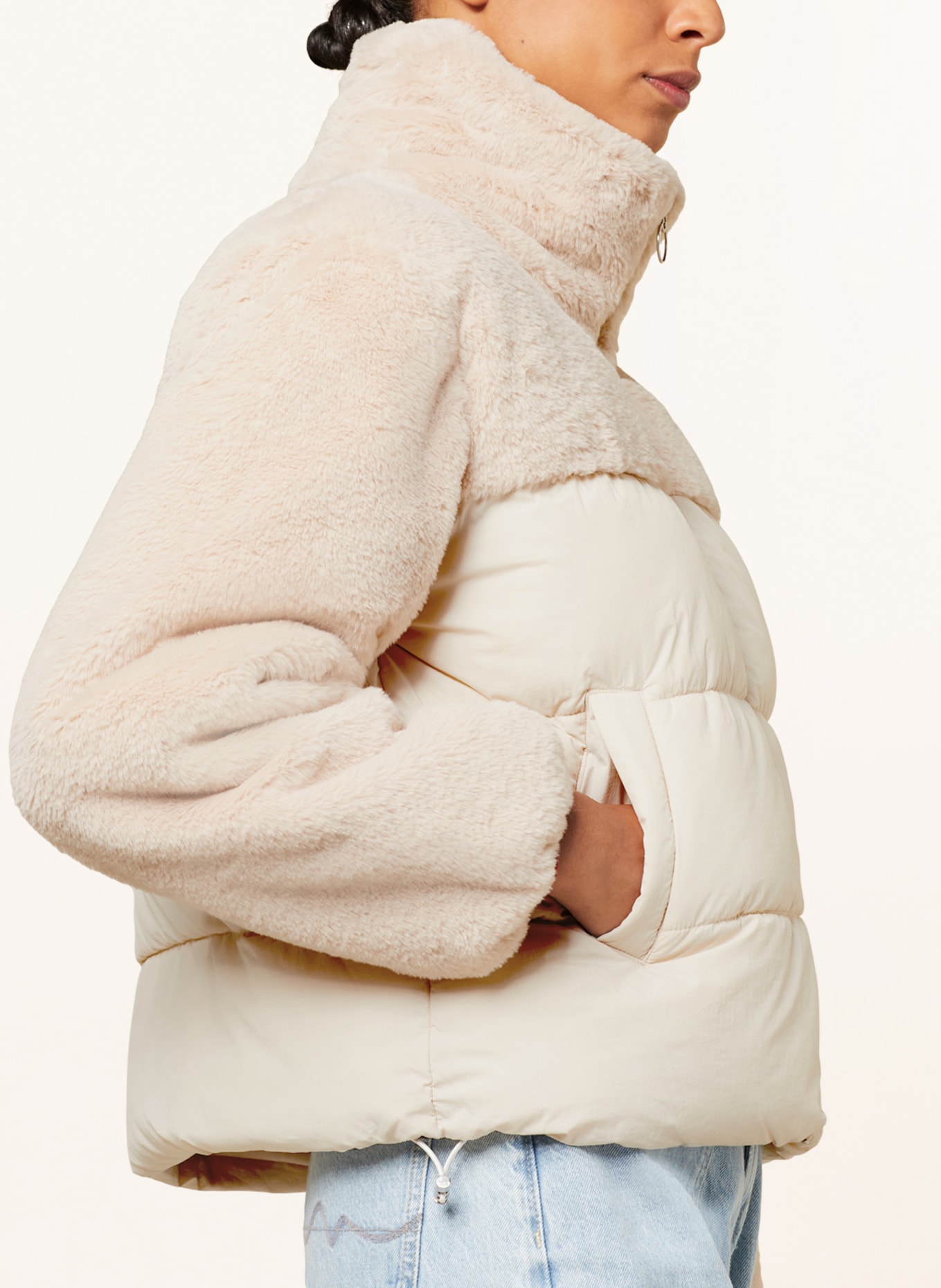 ONLY Quilted jacket in mixed materials with faux fur, Color: CREAM (Image 4)