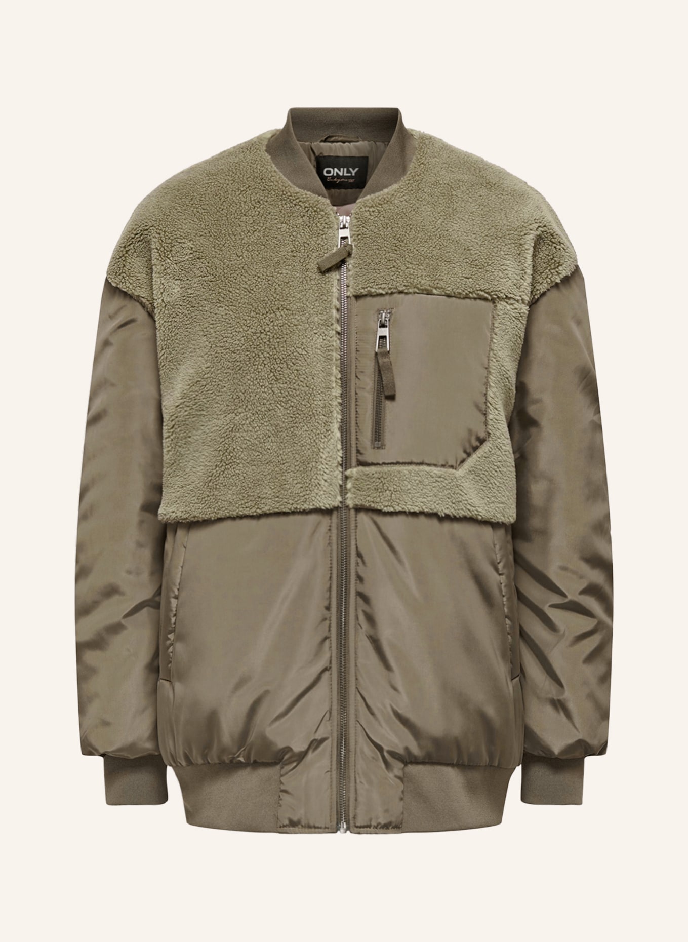 ONLY Bomber jacket in mixed materials, Color: LIGHT GREEN/ OLIVE (Image 1)