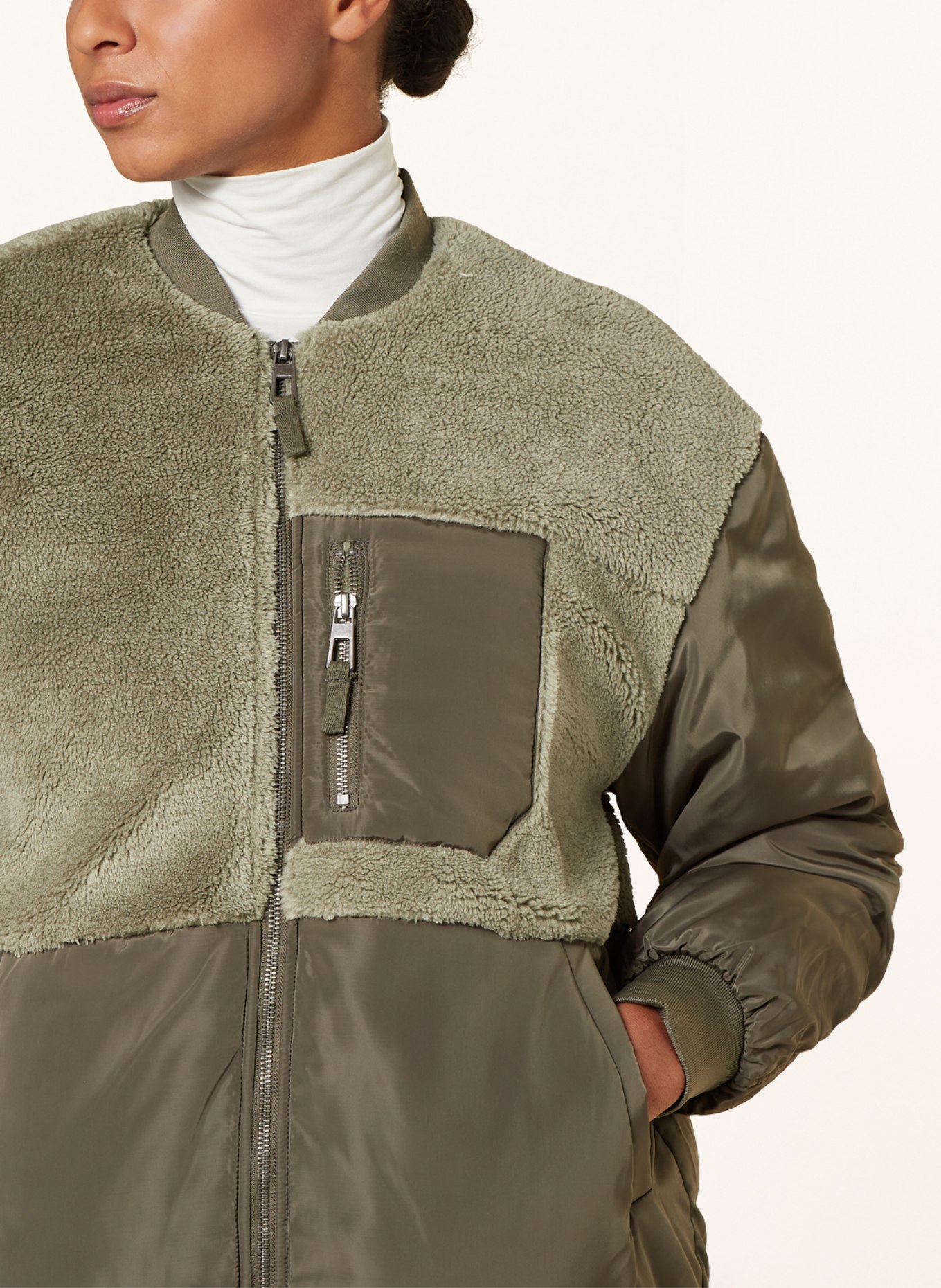 ONLY Bomber jacket in mixed materials, Color: LIGHT GREEN/ OLIVE (Image 4)