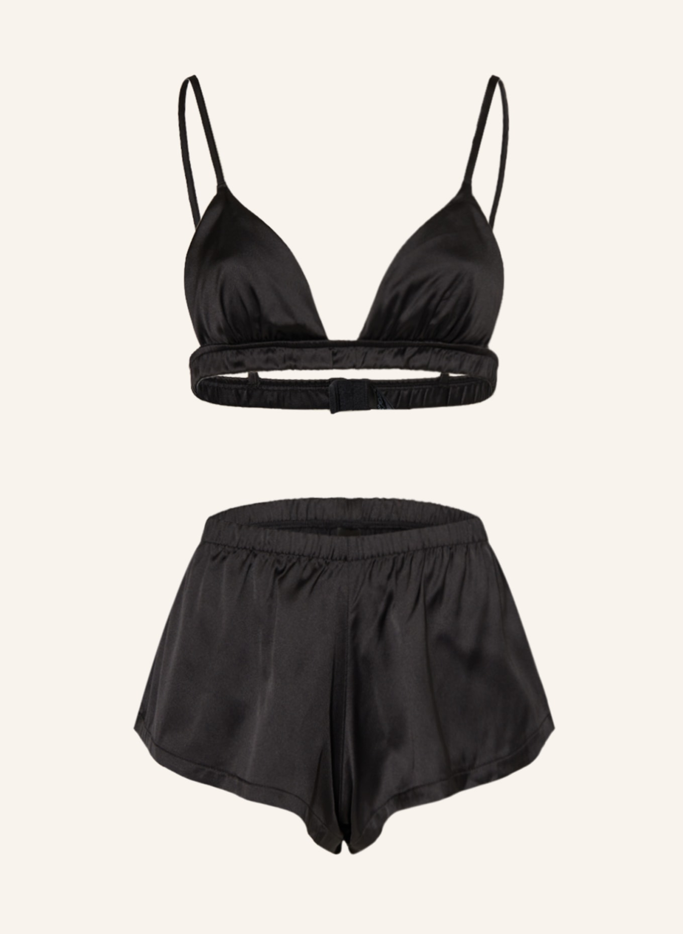 BLUEBELLA Set SASKIA: Triangle bra and satin shorts, Color: BLACK (Image 1)