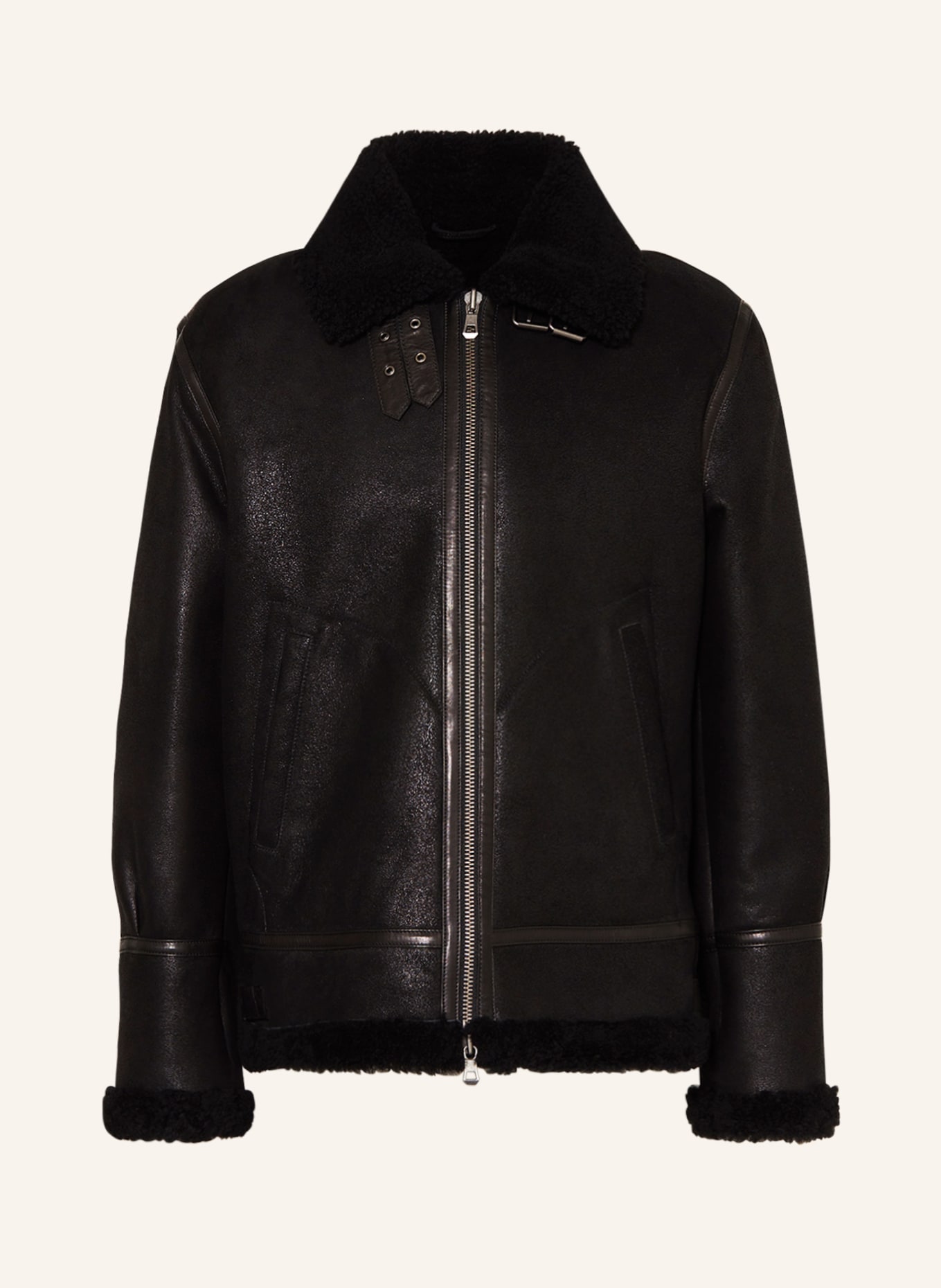 JET SET Leather jacket with real fur, Color: BLACK (Image 1)