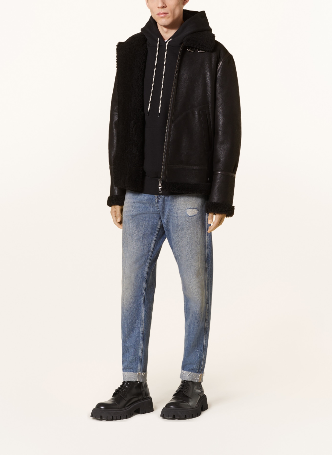 JET SET Leather jacket with real fur, Color: BLACK (Image 2)