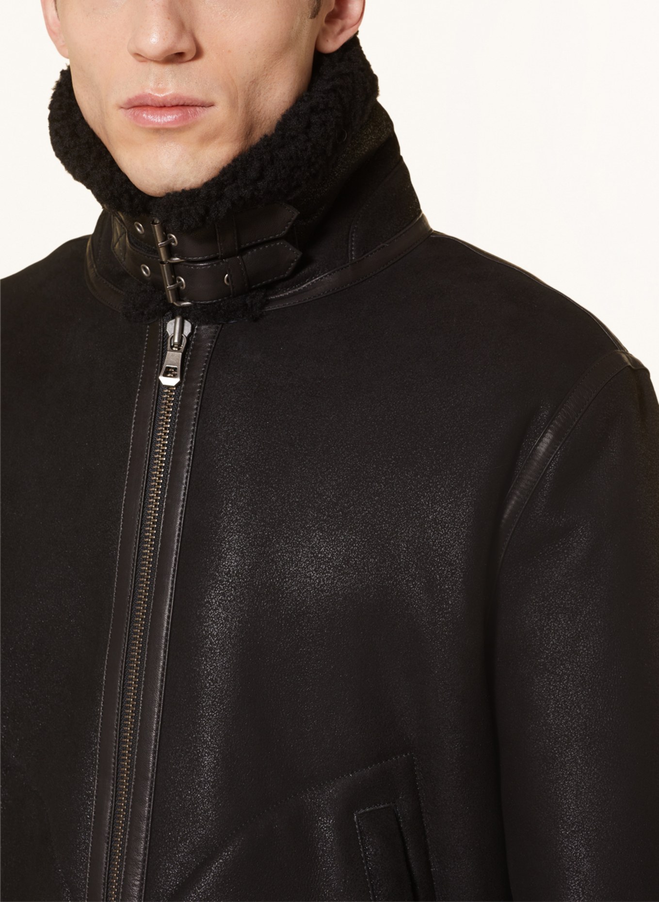 JET SET Leather jacket with real fur, Color: BLACK (Image 4)