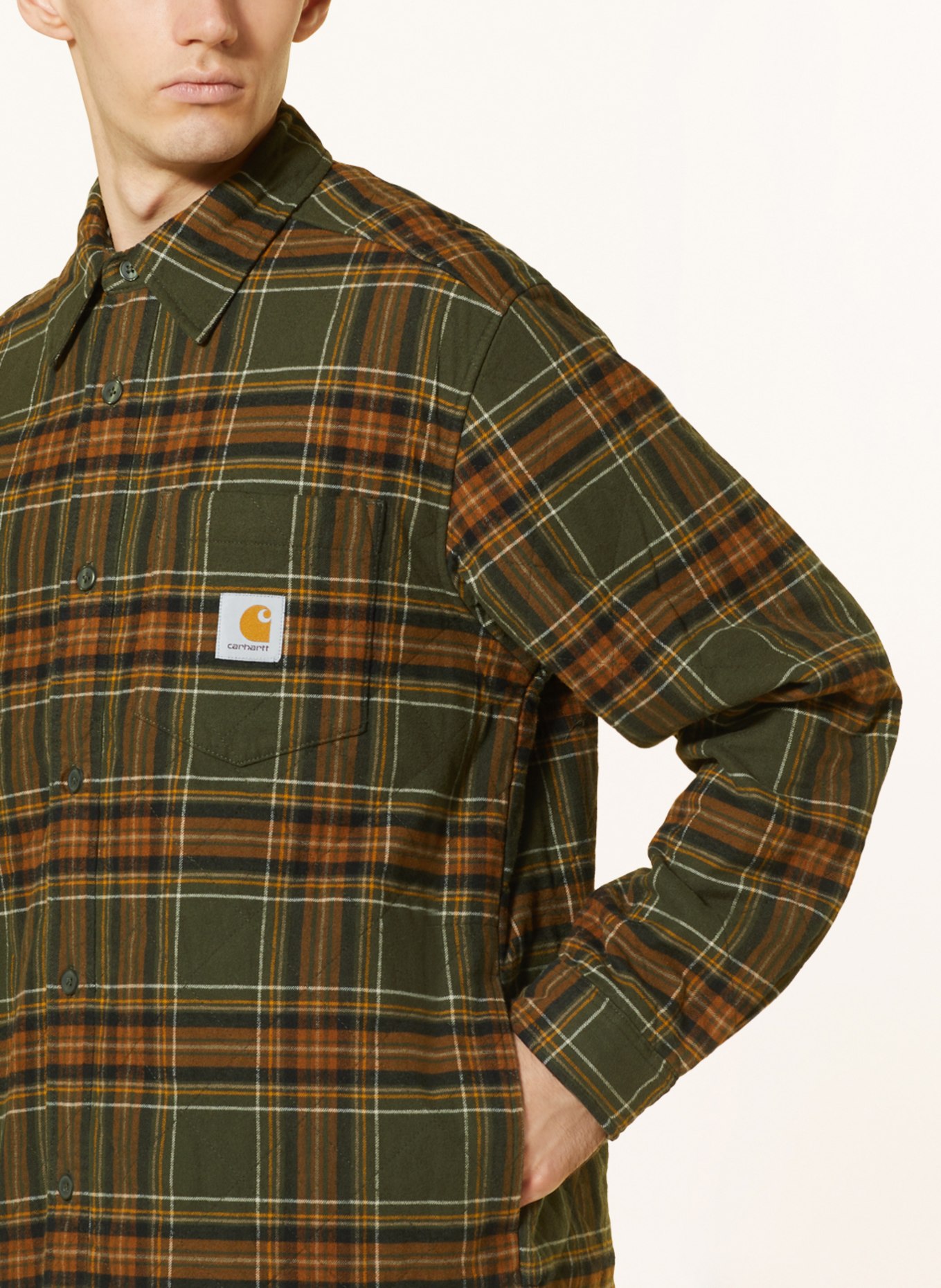 carhartt WIP Flannel shirt WILES comfort fit, Color: OLIVE/ DARK ORANGE/ DARK YELLOW (Image 4)