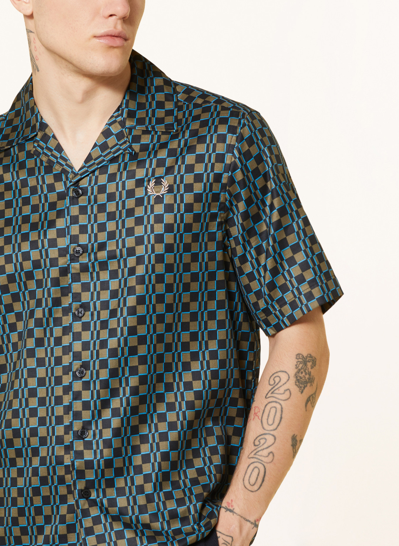 FRED PERRY Resort shirt comfort fit, Color: OLIVE/ DARK BLUE (Image 4)