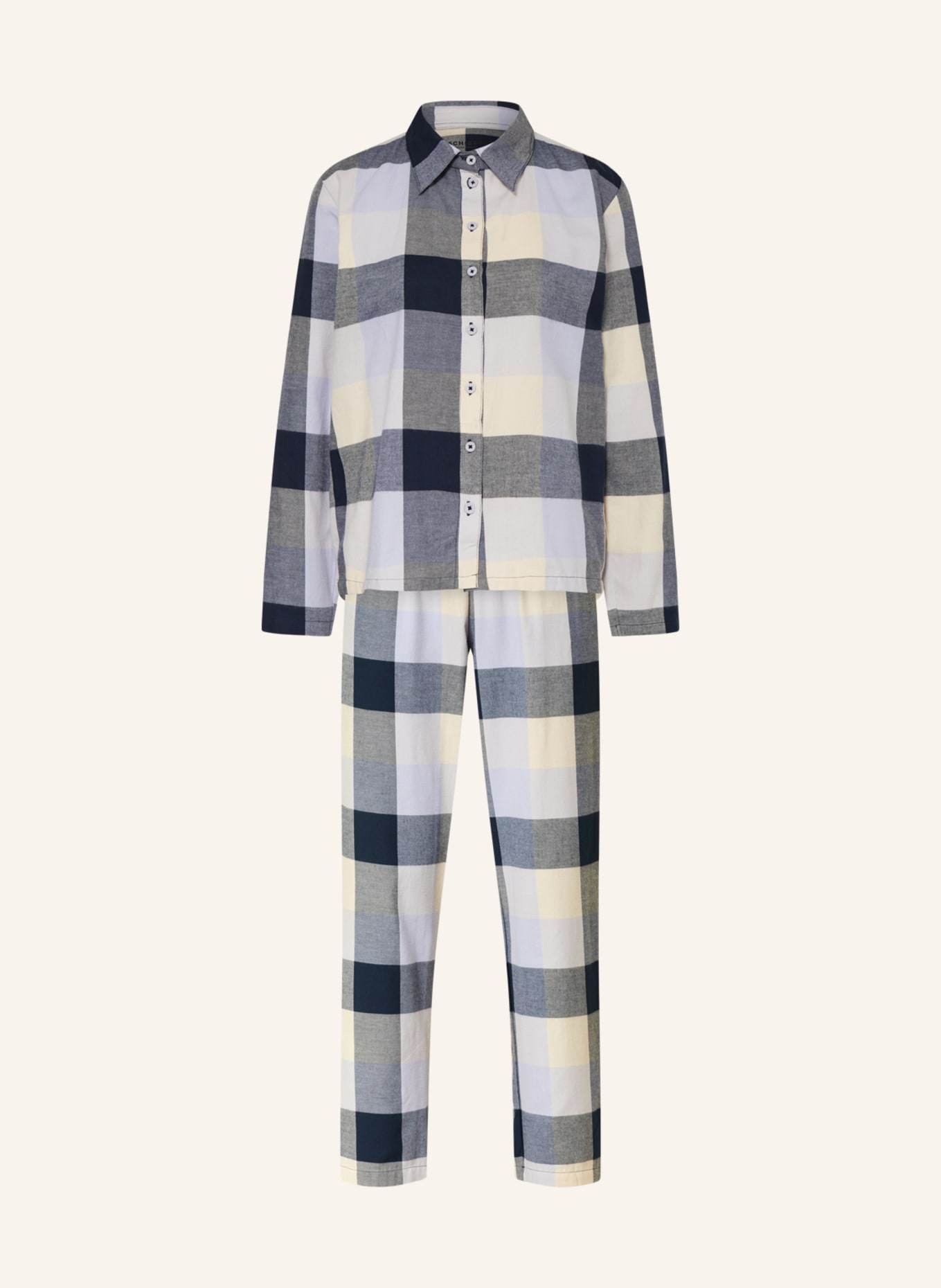 SCHIESSER Pajamas SELECTED! PREMIUM in flannel, Color: DARK BLUE/ GRAY/ ECRU (Image 1)