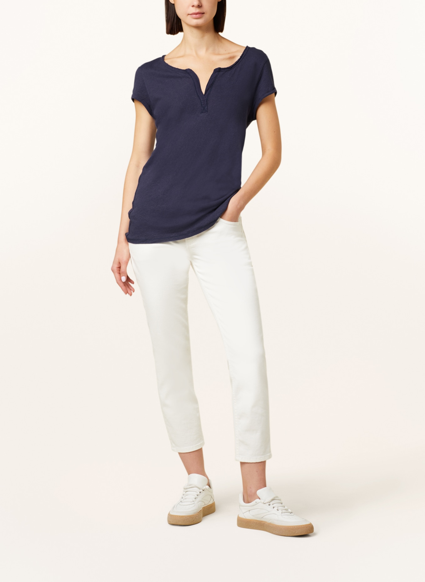 MOS MOSH T-shirt TROY z lnu: GRANATOWY