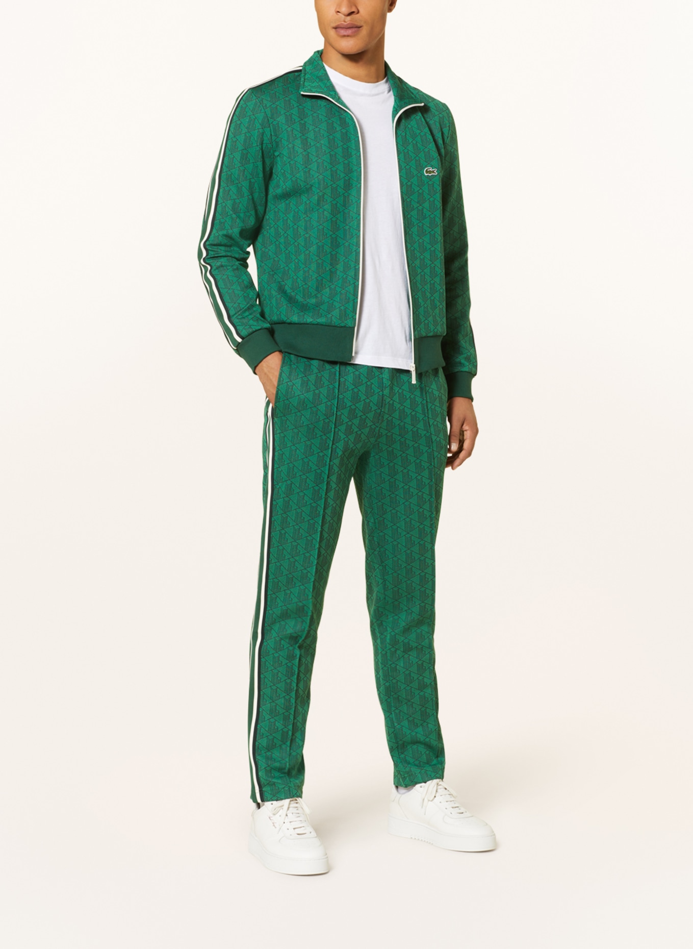 LACOSTE Spodnie dresowe regular fit z lampasami, Kolor: ZIELONY (Obrazek 2)