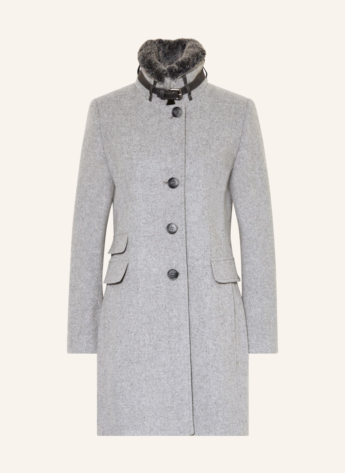 FUCHS SCHMITT Wool coat with faux fur, Color: LIGHT GRAY/ SILVER (Image 1)