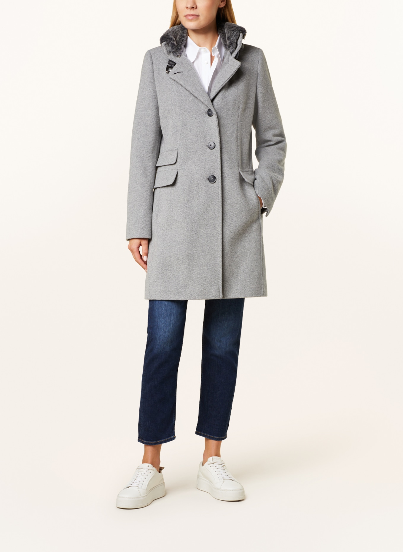 FUCHS SCHMITT Wool coat with faux fur, Color: LIGHT GRAY/ SILVER (Image 2)