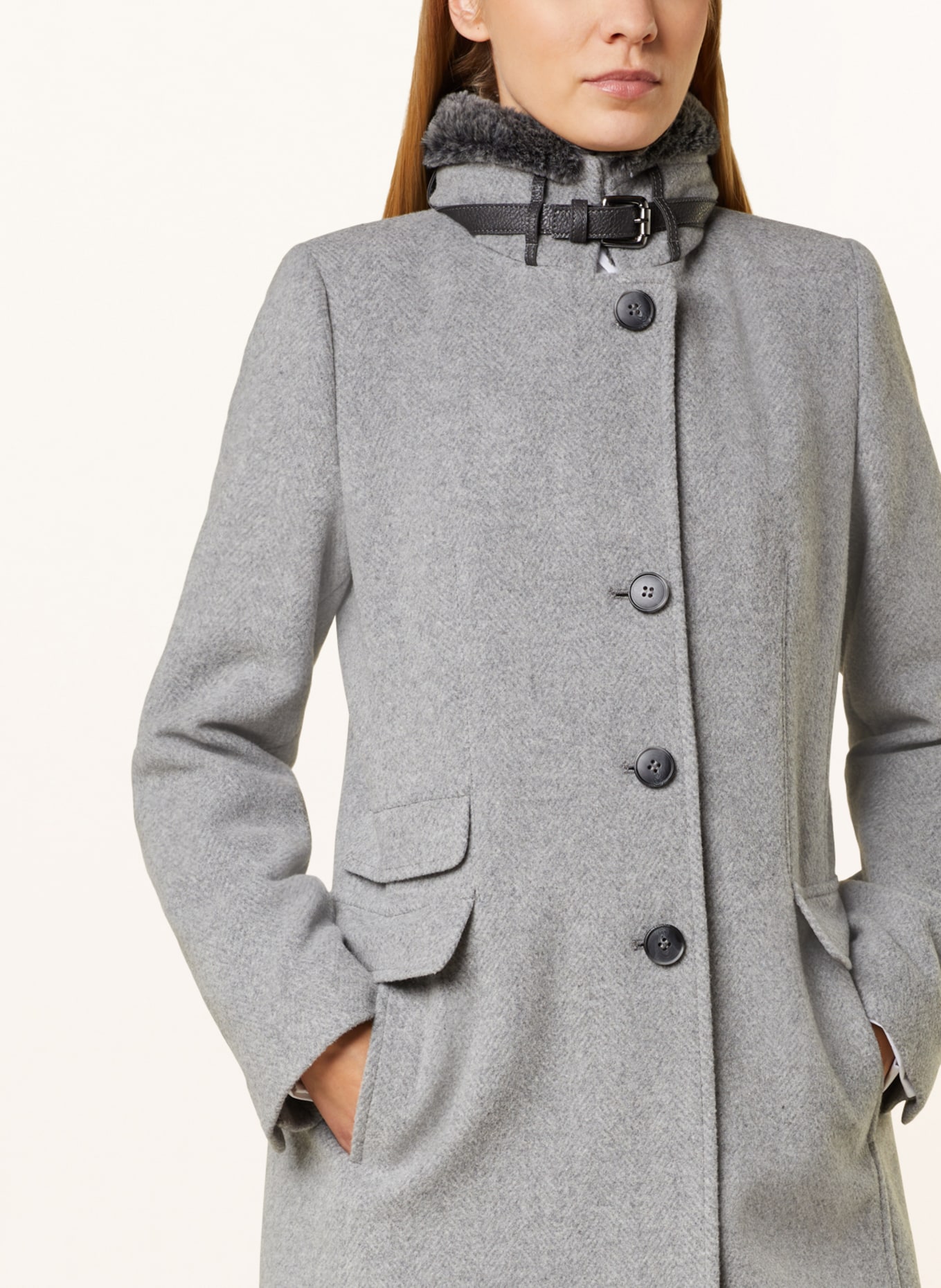 FUCHS SCHMITT Wool coat with faux fur, Color: LIGHT GRAY/ SILVER (Image 4)