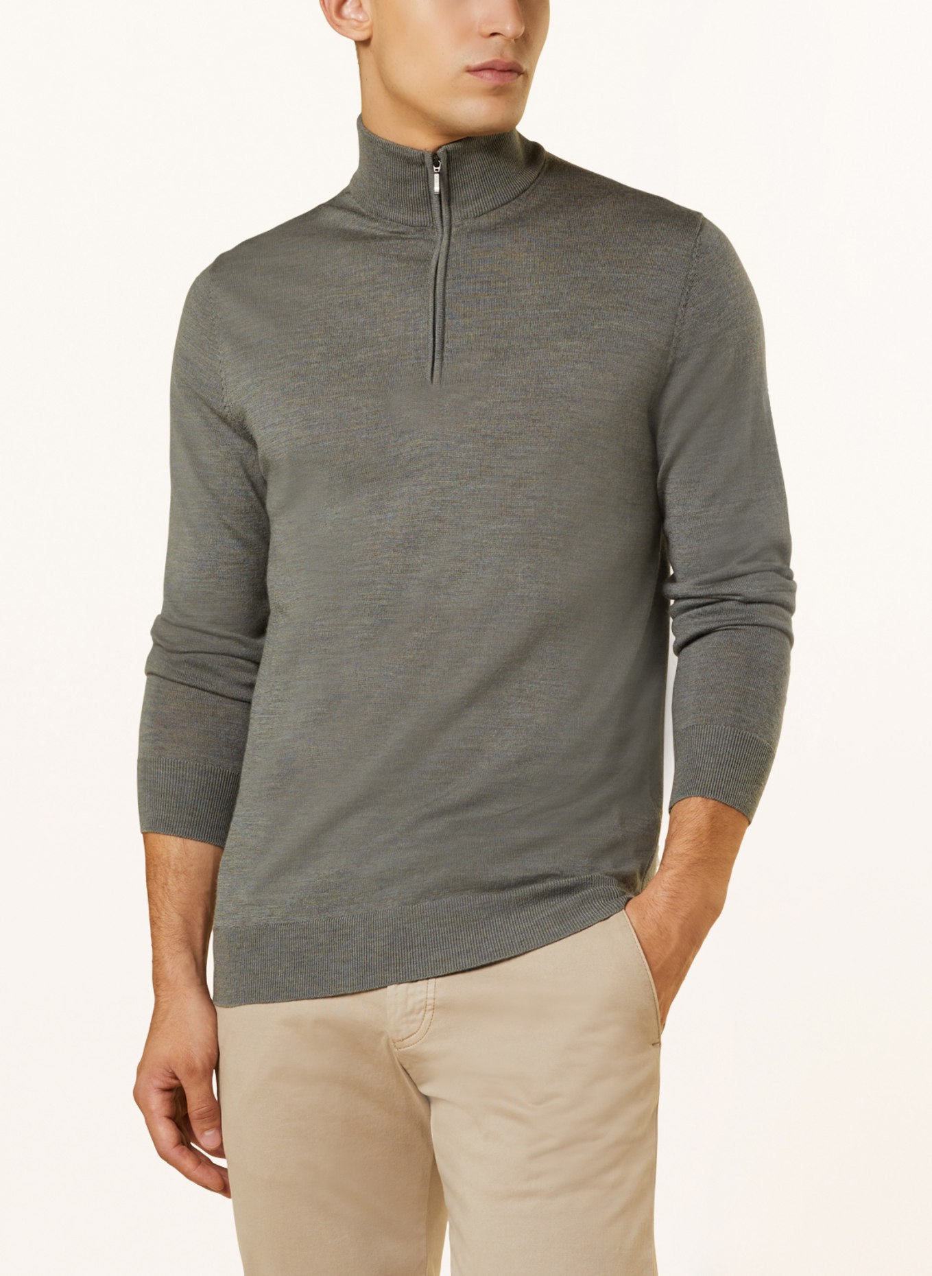 PROFUOMO Half-zip sweater made of merino wool, Color: GREEN (Image 4)