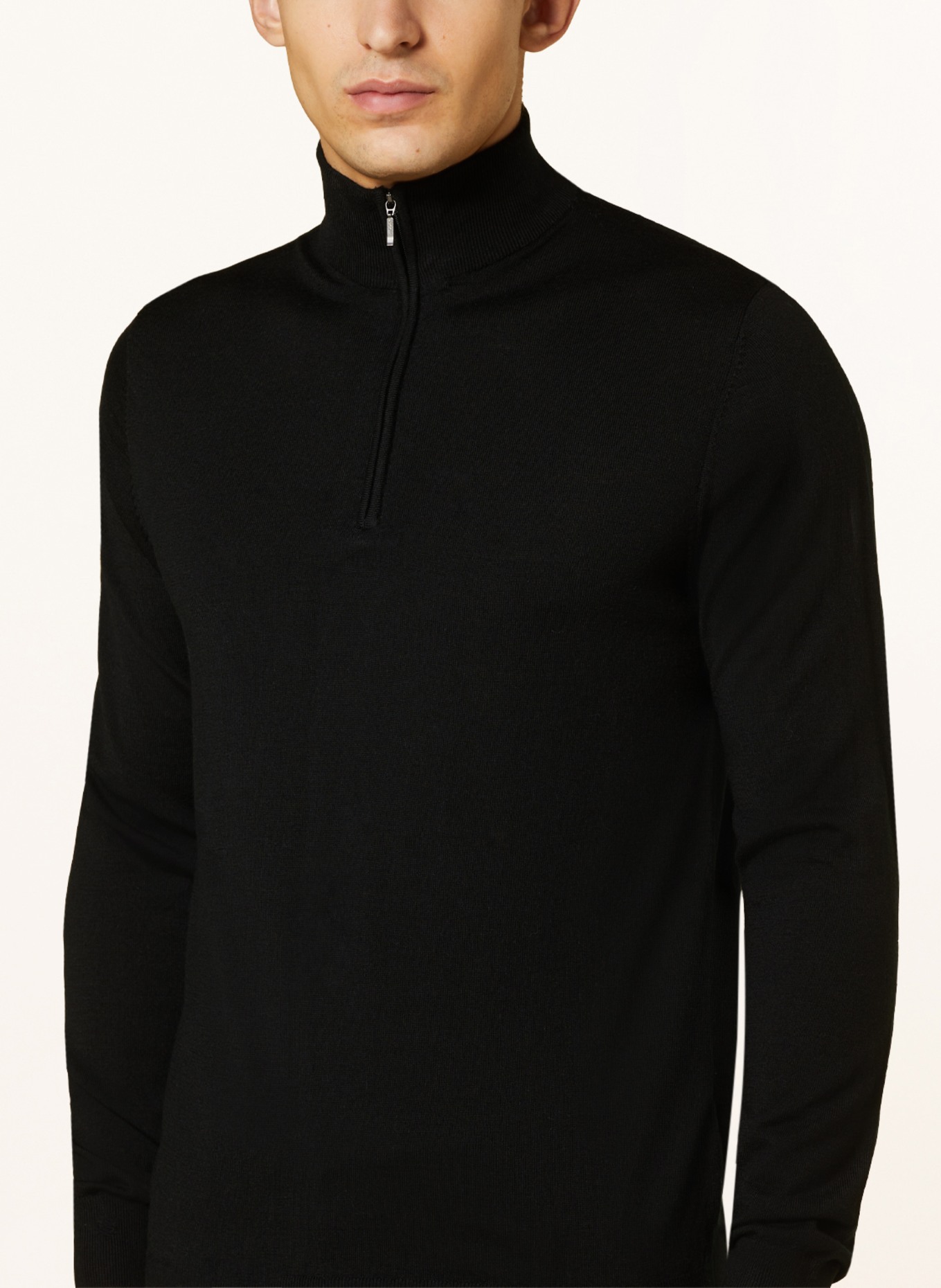 PROFUOMO Half-zip sweater made of merino wool, Color: BLACK (Image 4)