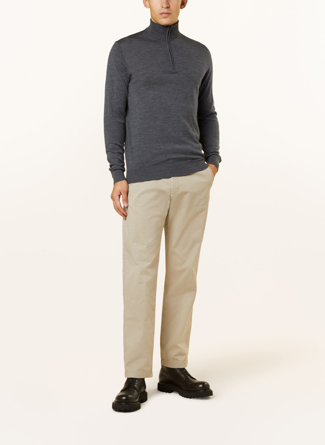 PROFUOMO Half-zip sweater made of merino wool, Color: GRAY (Image 2)