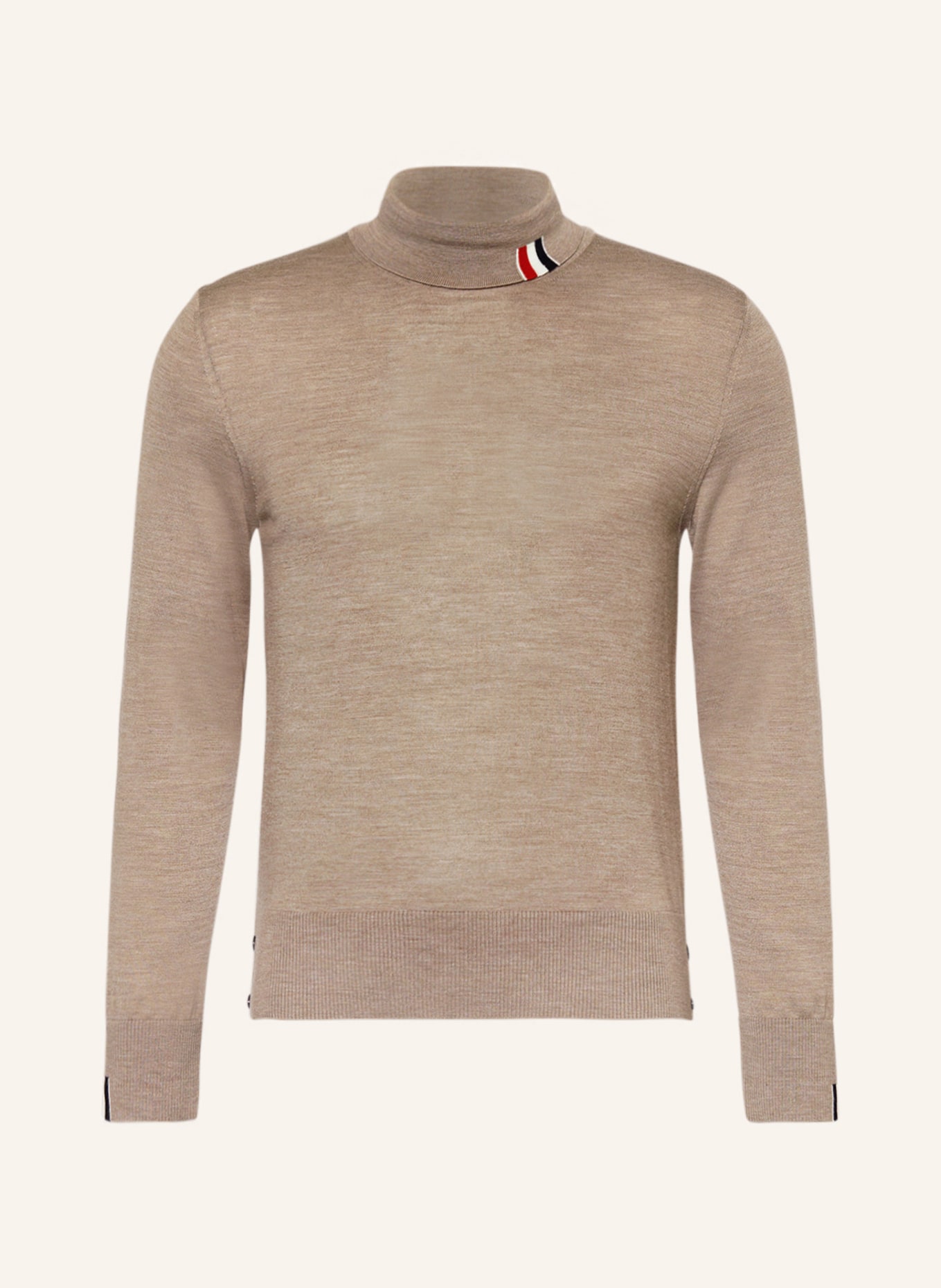 THOM BROWNE. Turtleneck sweater in merino wool, Color: LIGHT BROWN (Image 1)