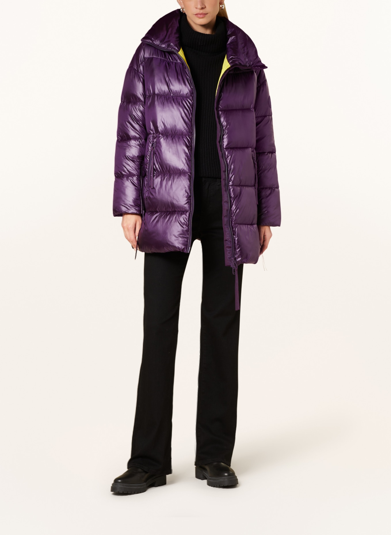 Purple quilted coat store