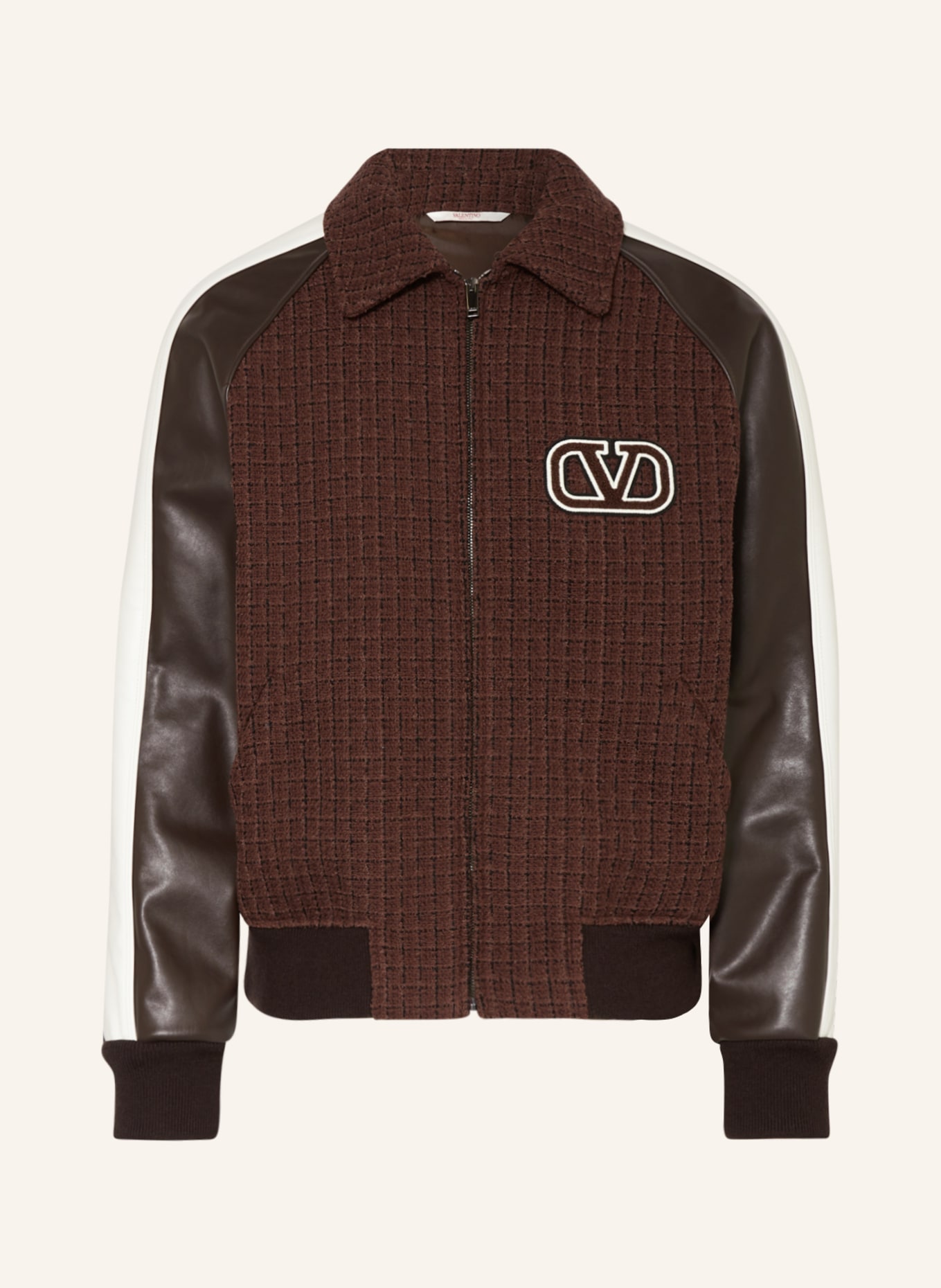 VALENTINO Bomber jacket in mixed materials, Color: BROWN/ DARK BROWN/ WHITE (Image 1)